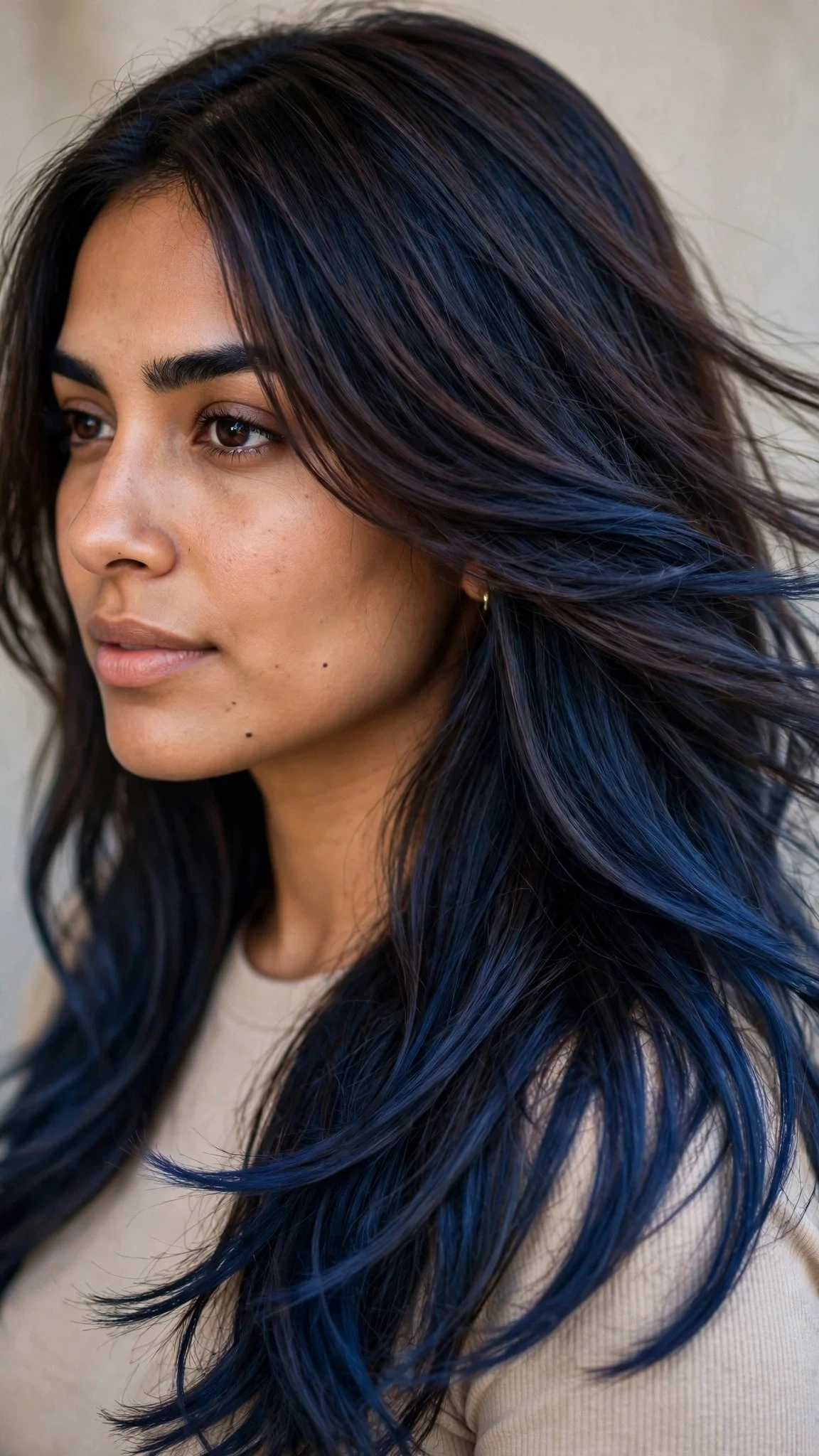 Midnight Navy Balayage on Long Layers