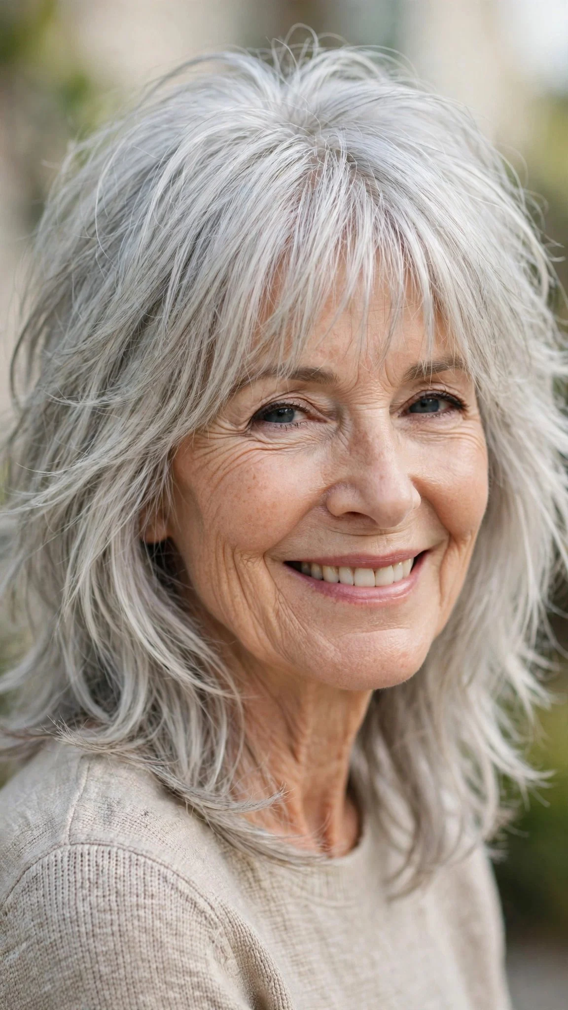 Soft Silver Shag with Wispy Bangs