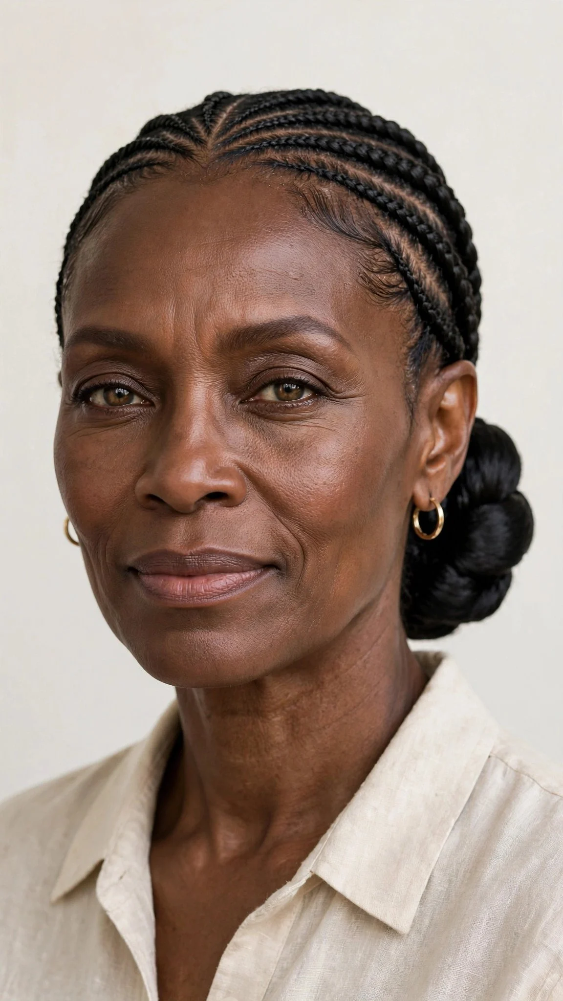 Feed-In Cornrows With a Low Bun