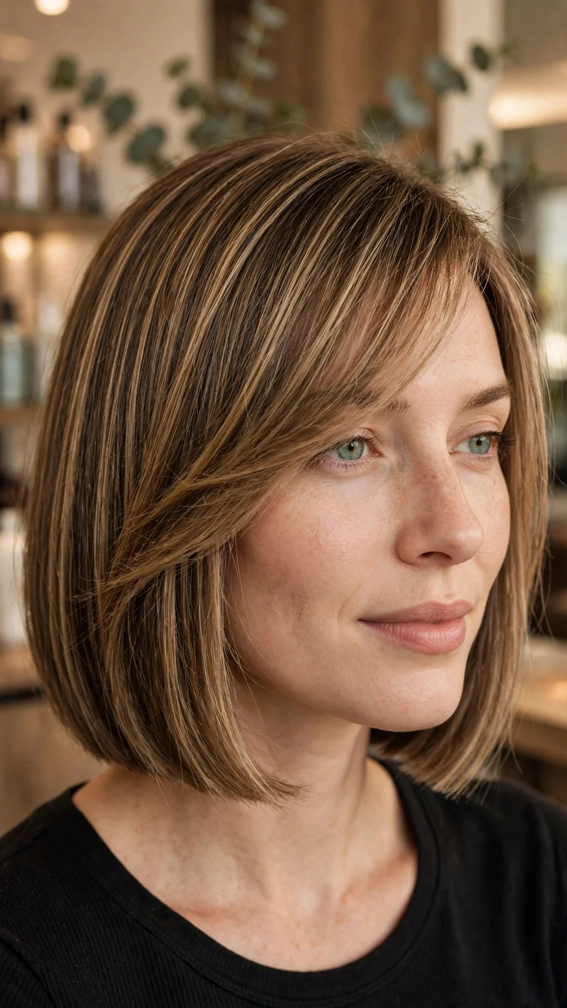 Side-Swept Bangs on a Blunt Bob