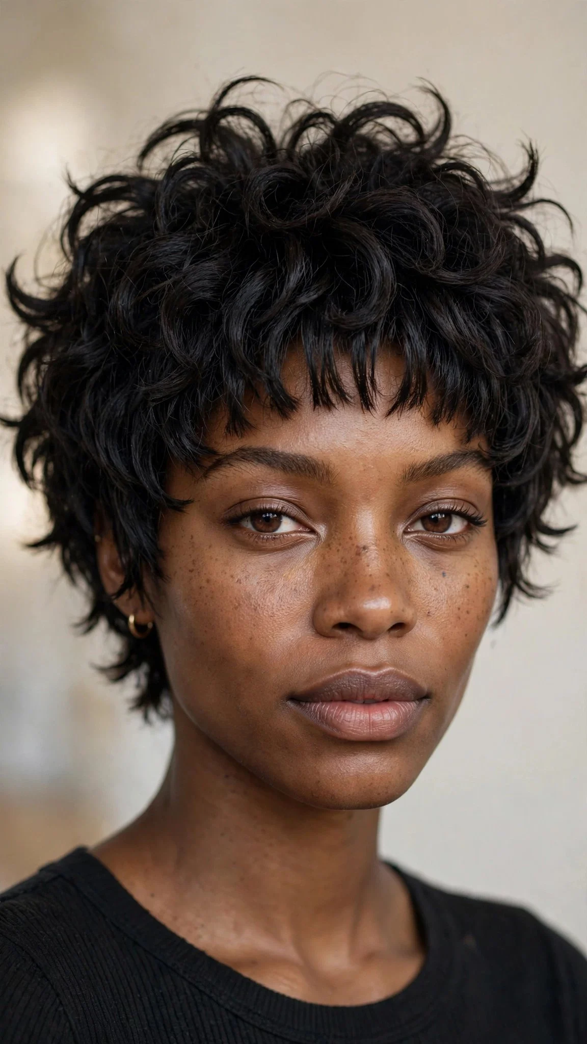 Short curly shag with micro bangs
