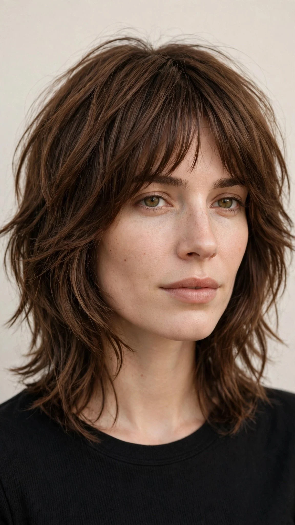 Mid-Length Shag with Bottleneck Bangs