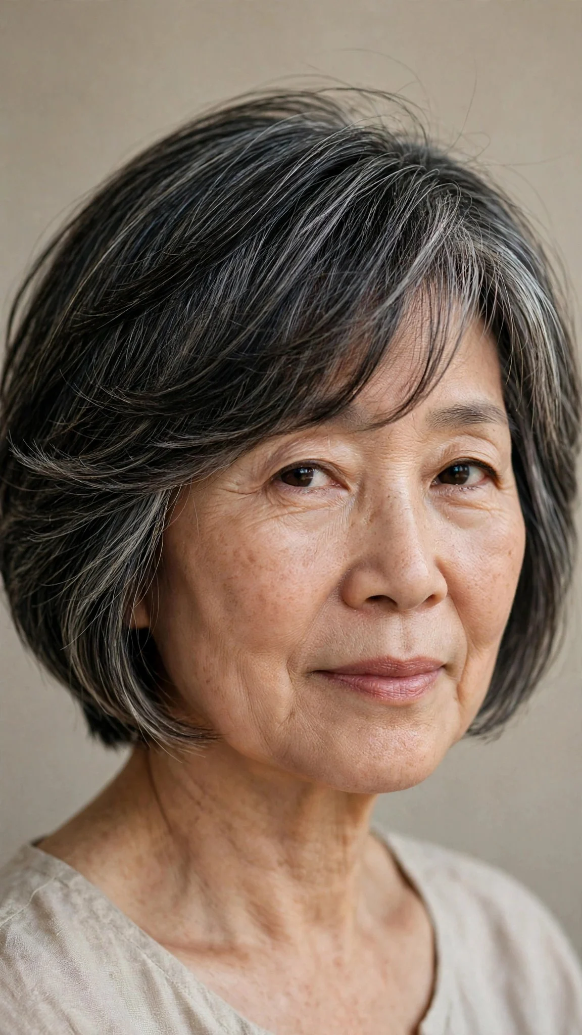 Layered bob with side-swept bangs