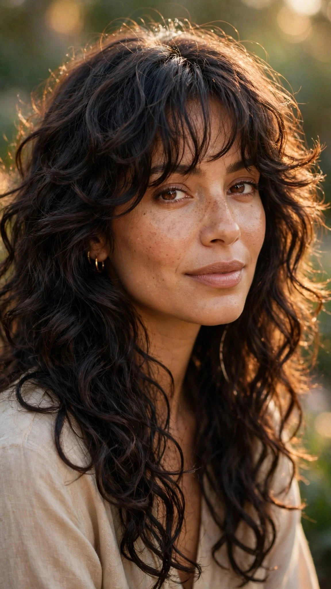 Long curly shag with wispy bangs