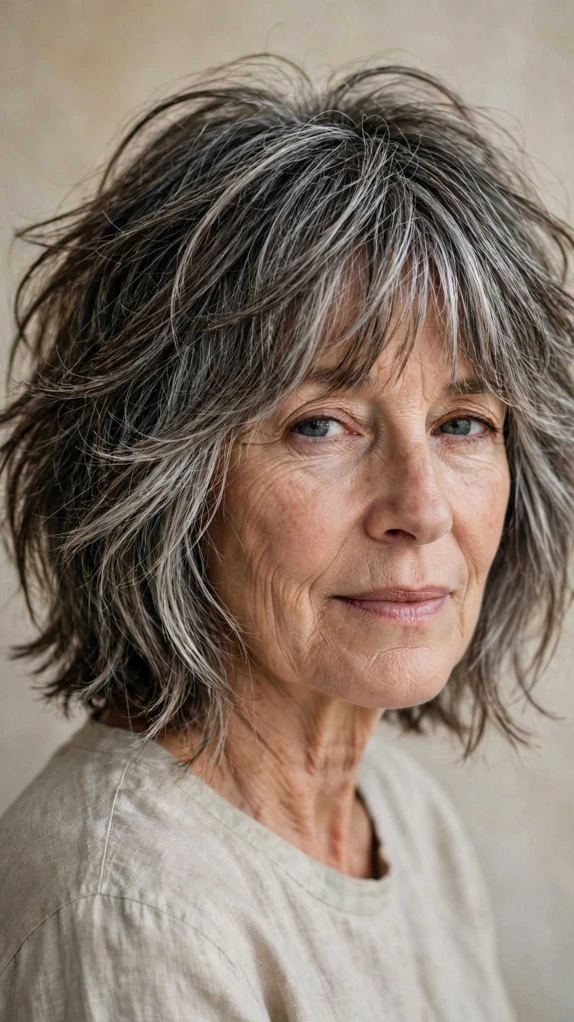 Salt-and-Pepper Shaggy Bob