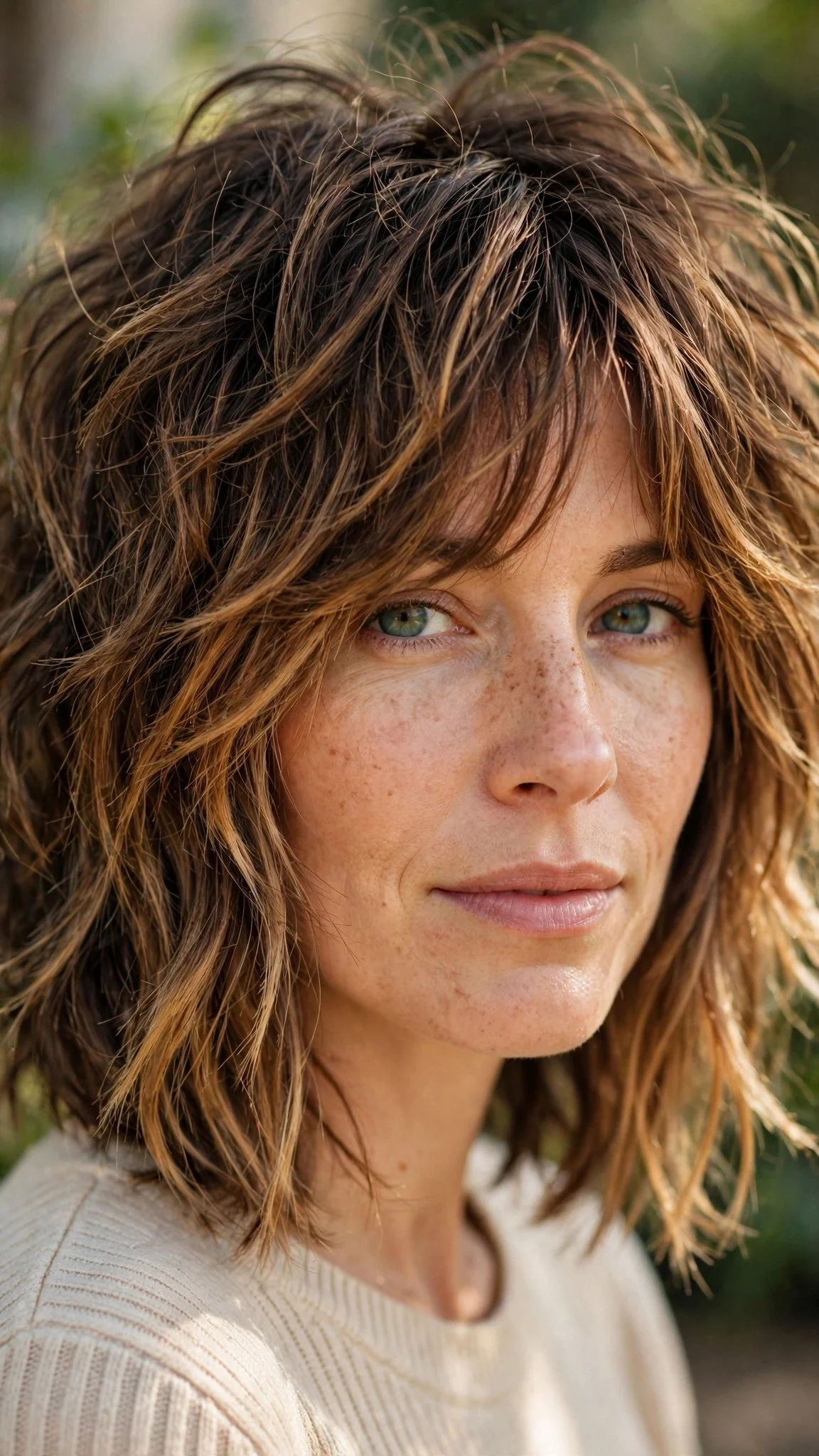 Textured Shaggy Bob With Warm Highlights