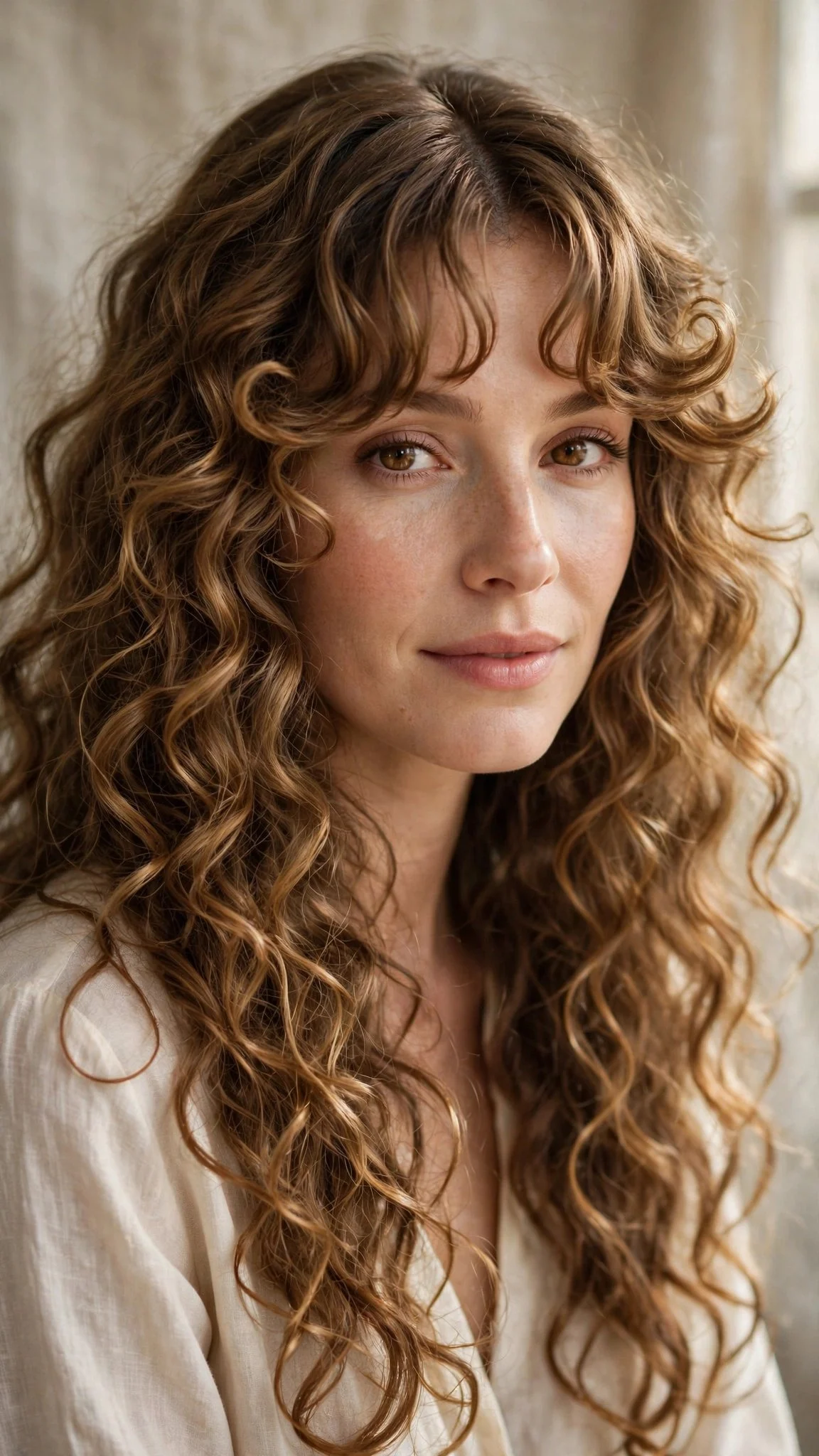 Curly Layers With Curtain Bangs
