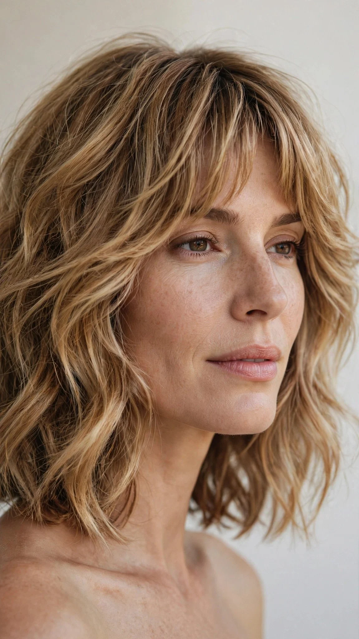 Wavy Shag Bob with Bottleneck Bangs