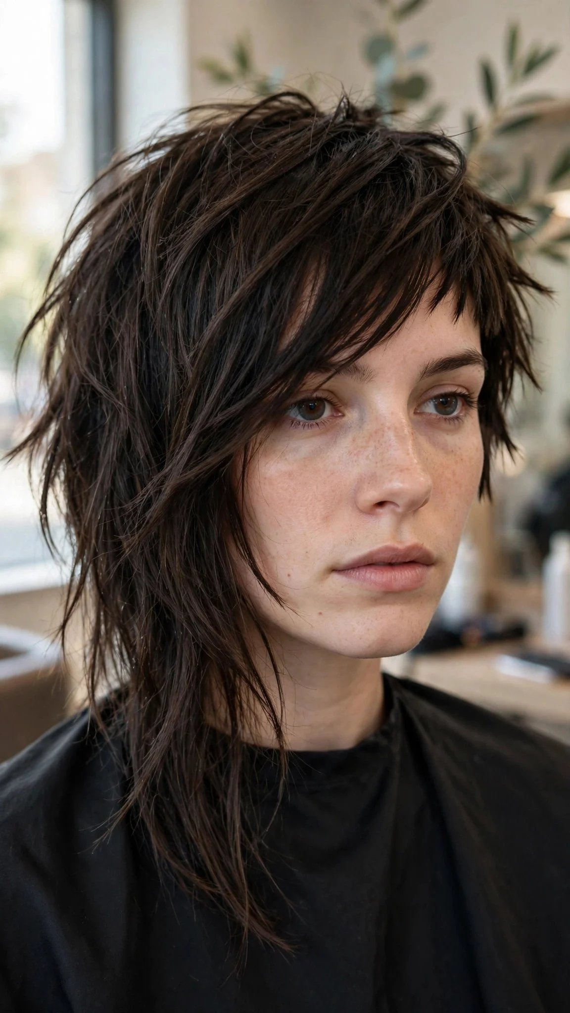 Asymmetrical Choppy Cut with Side-Swept Bangs