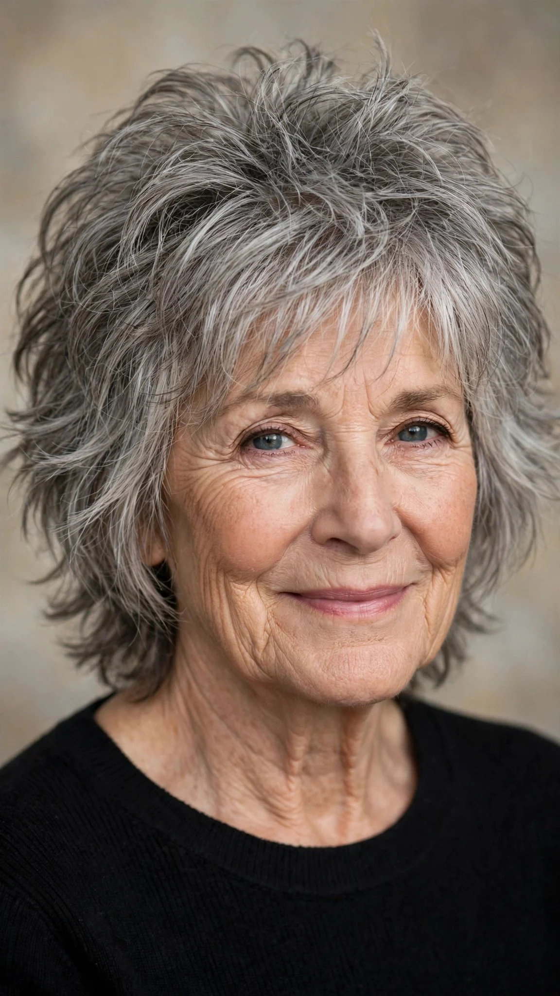 Textured Gray Shag with Volume at the Crown