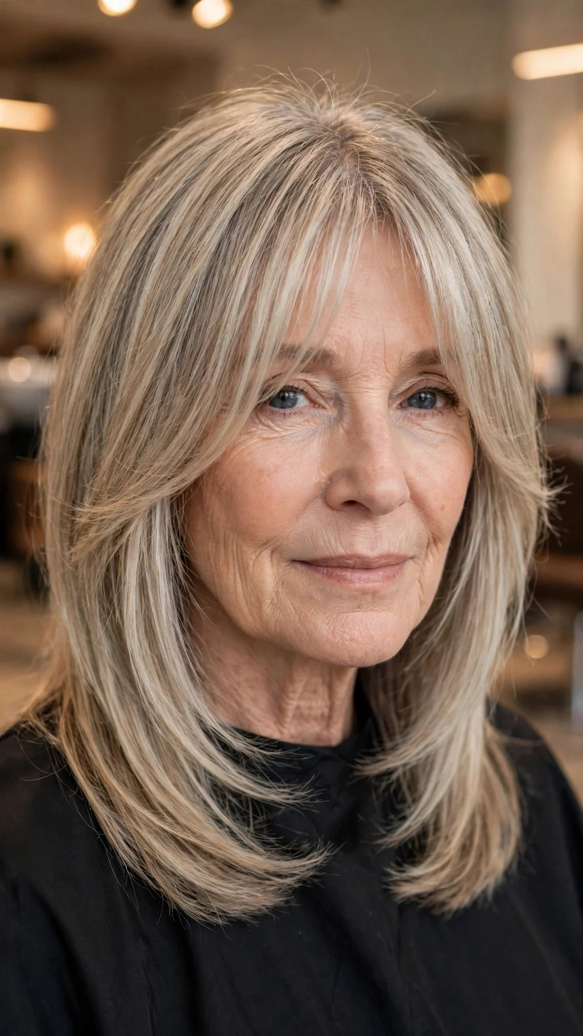Shoulder-Skimming Layers with Curtain Bangs