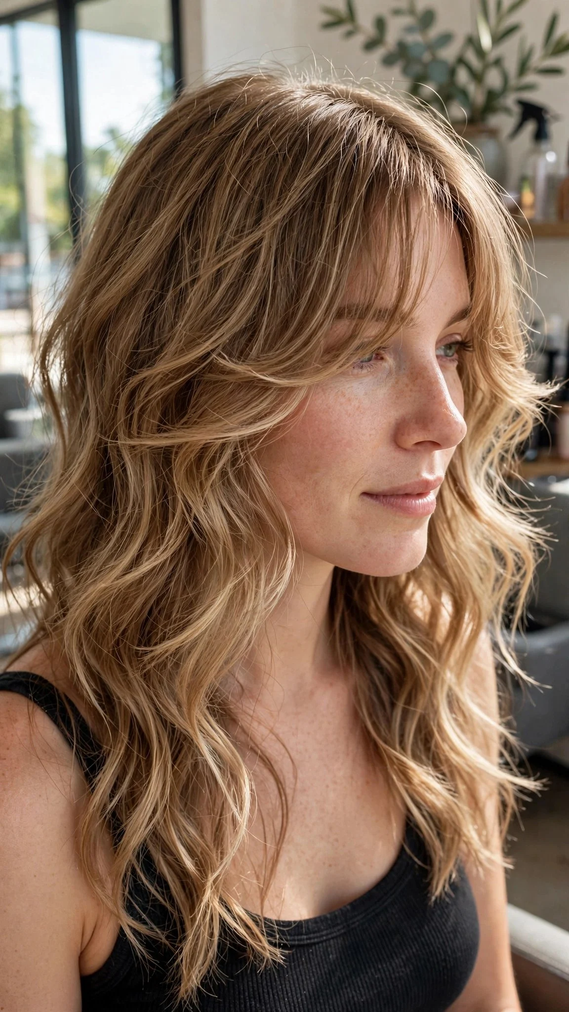 Curtain Bangs with Soft Beach Waves
