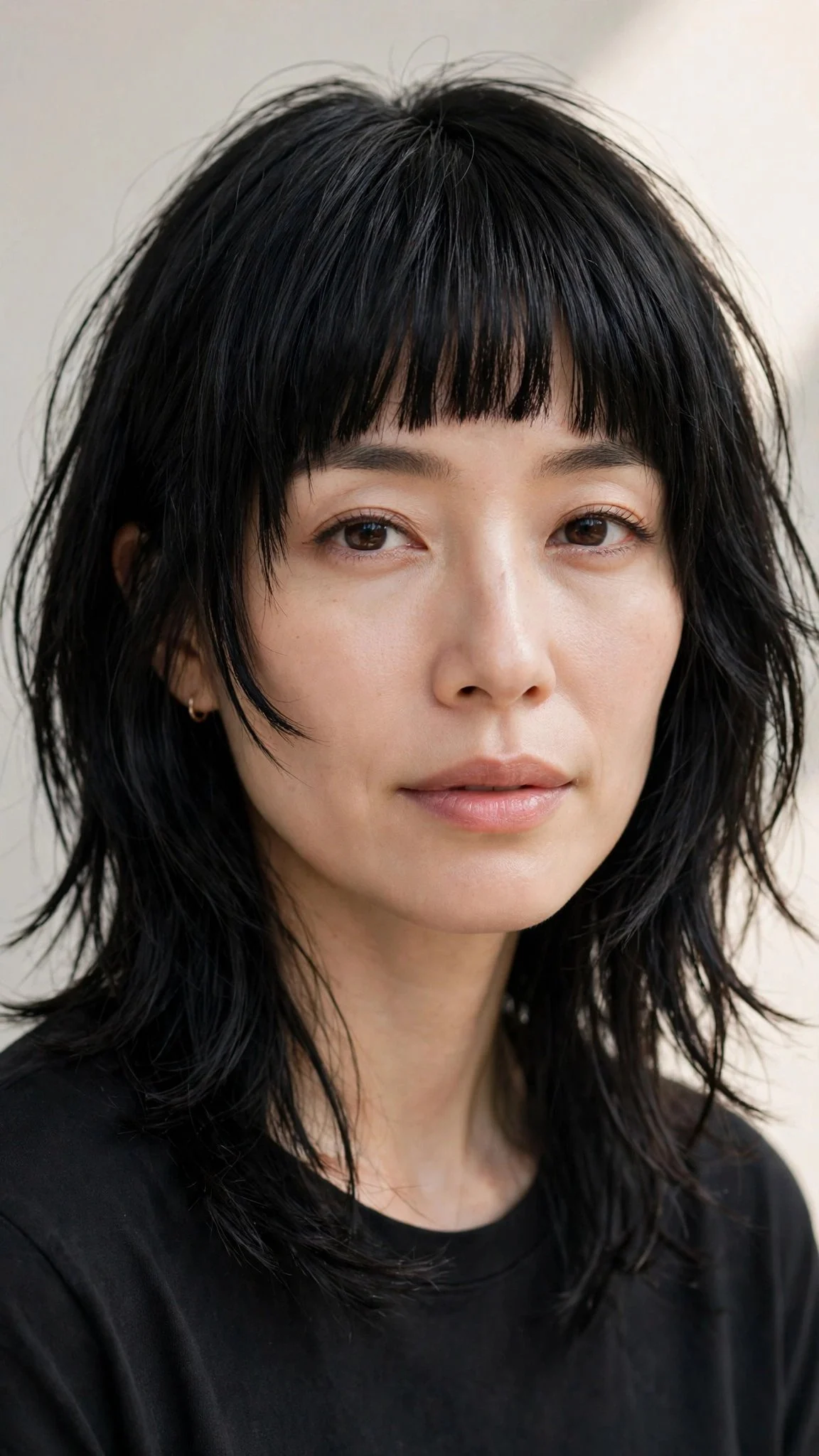 Straight Mid-Length Shag with Blunt Bangs