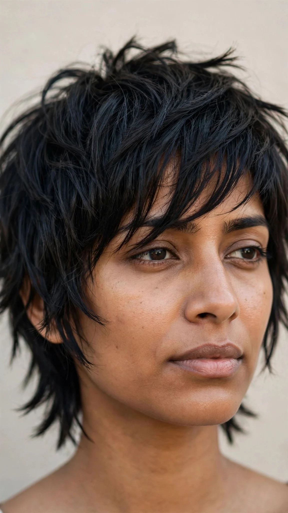 Choppy Shag with Side-Swept Bangs