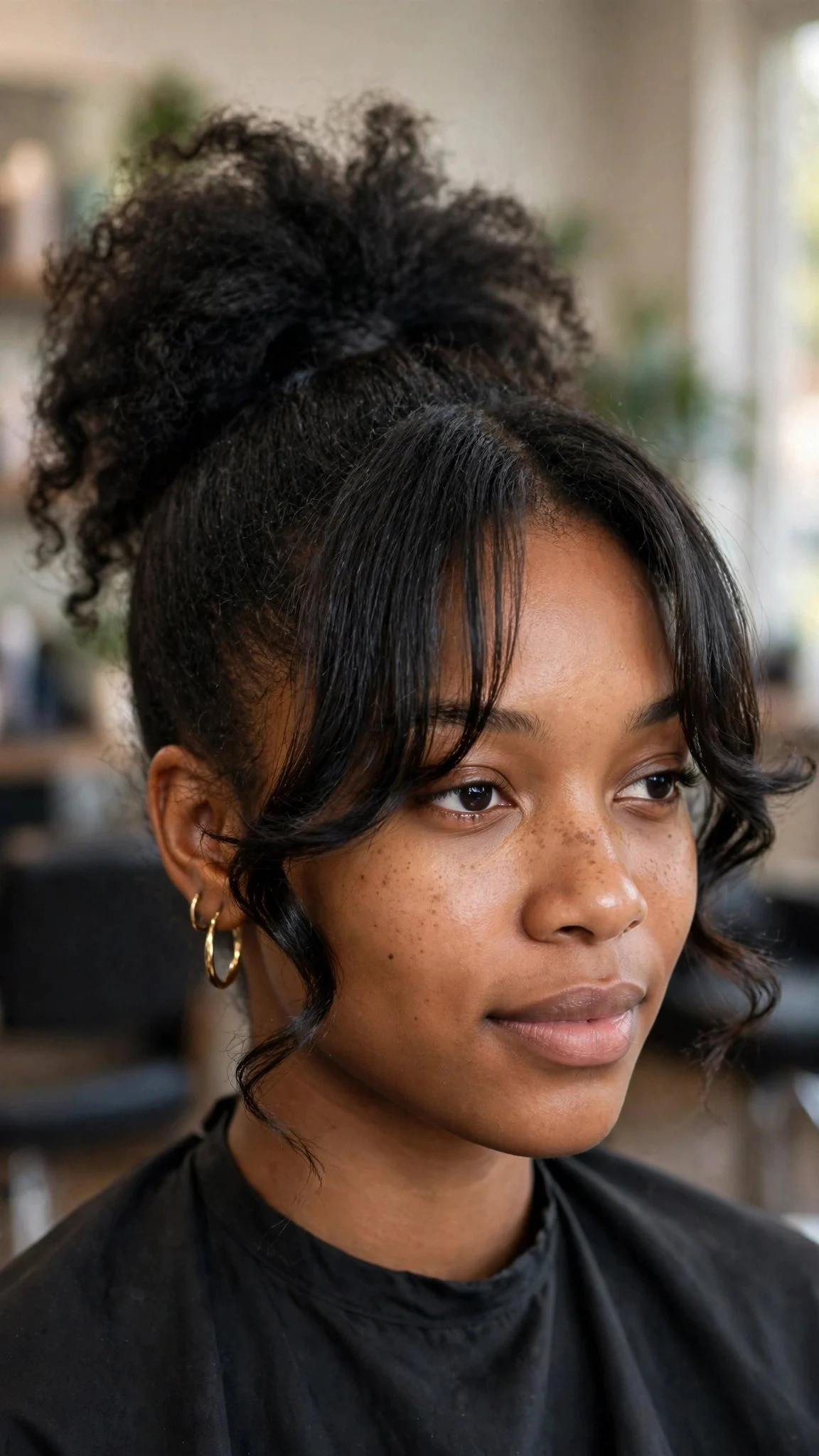 Curtain Bangs with a High Ponytail