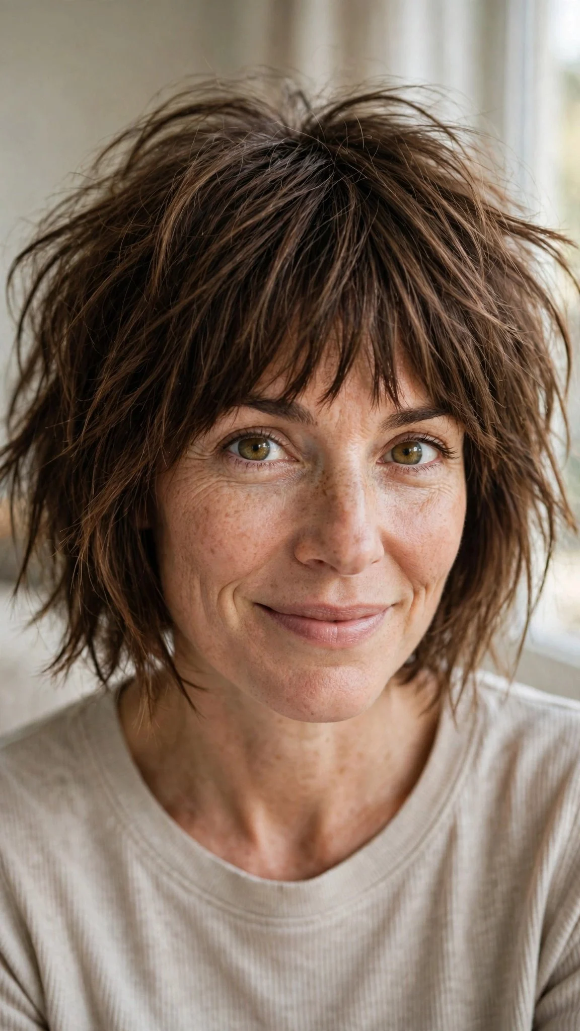 Messy Choppy Bob With Full Fringe