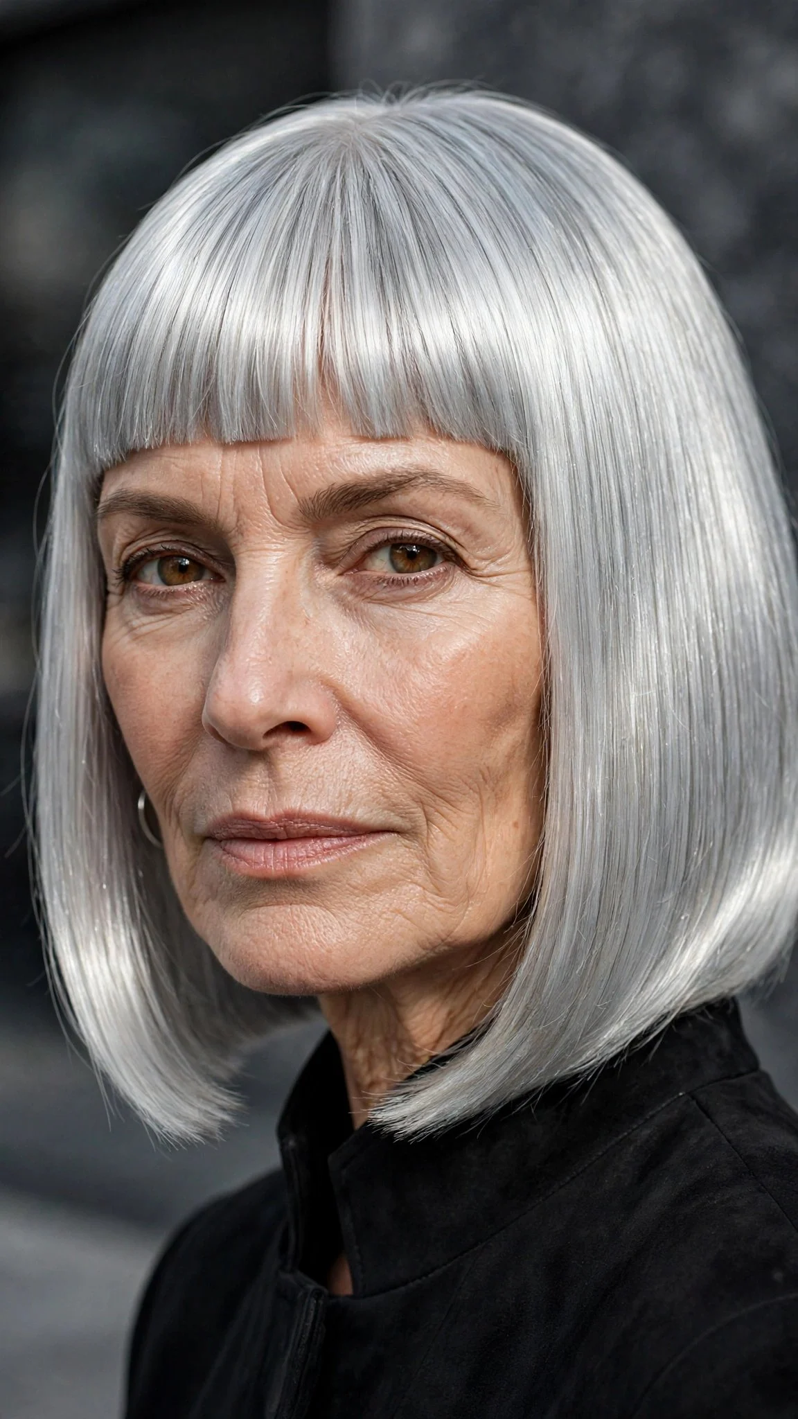 Silver Lob With Blunt Bangs