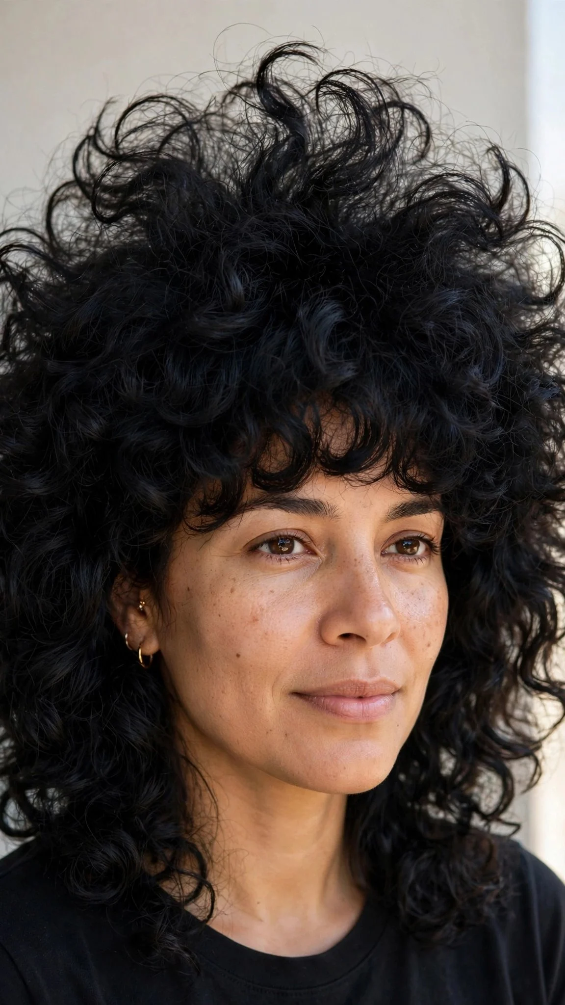 Voluminous curly shag with curly bangs