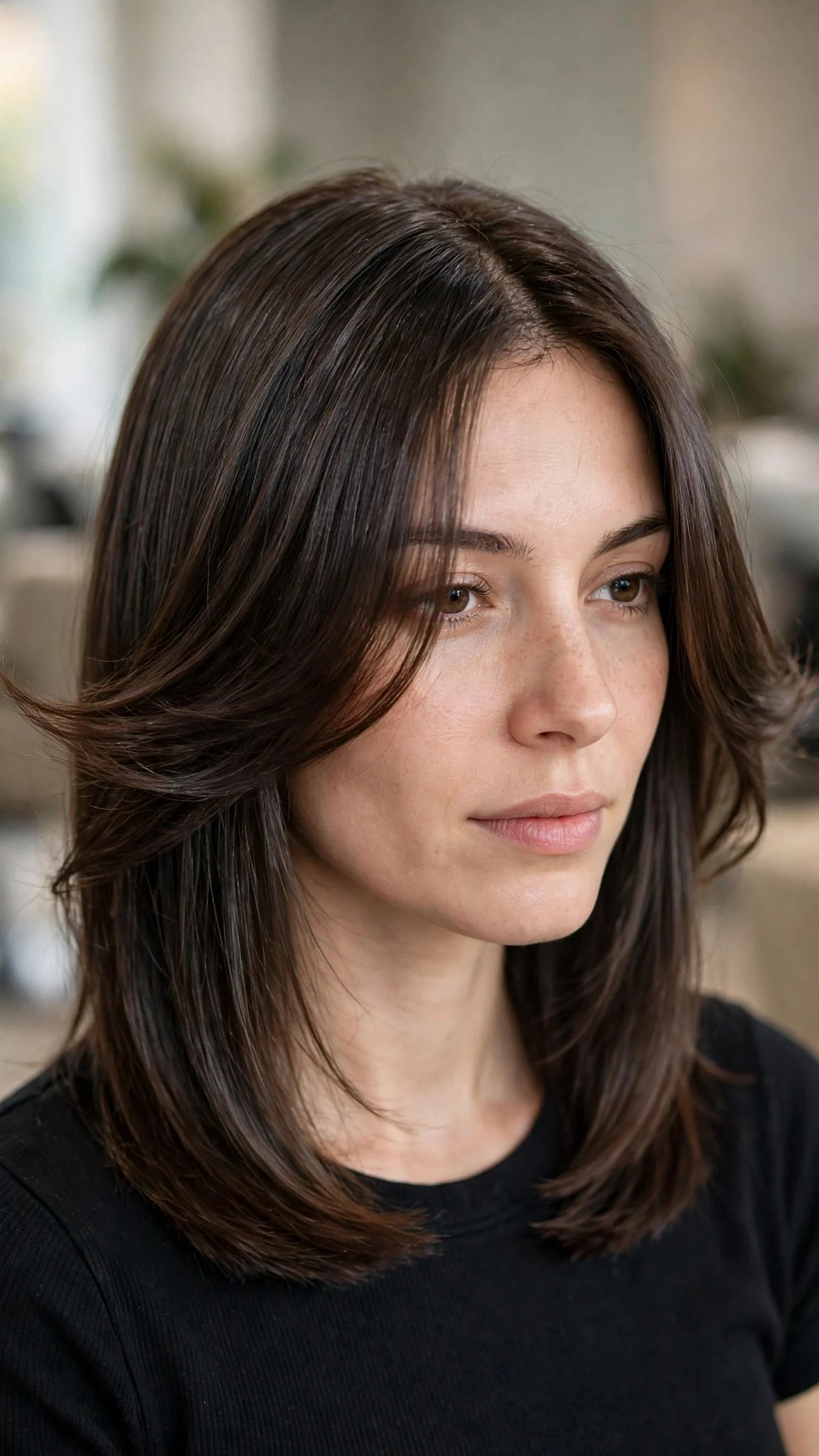 Curtain Bangs on a Sleek Straight Lob
