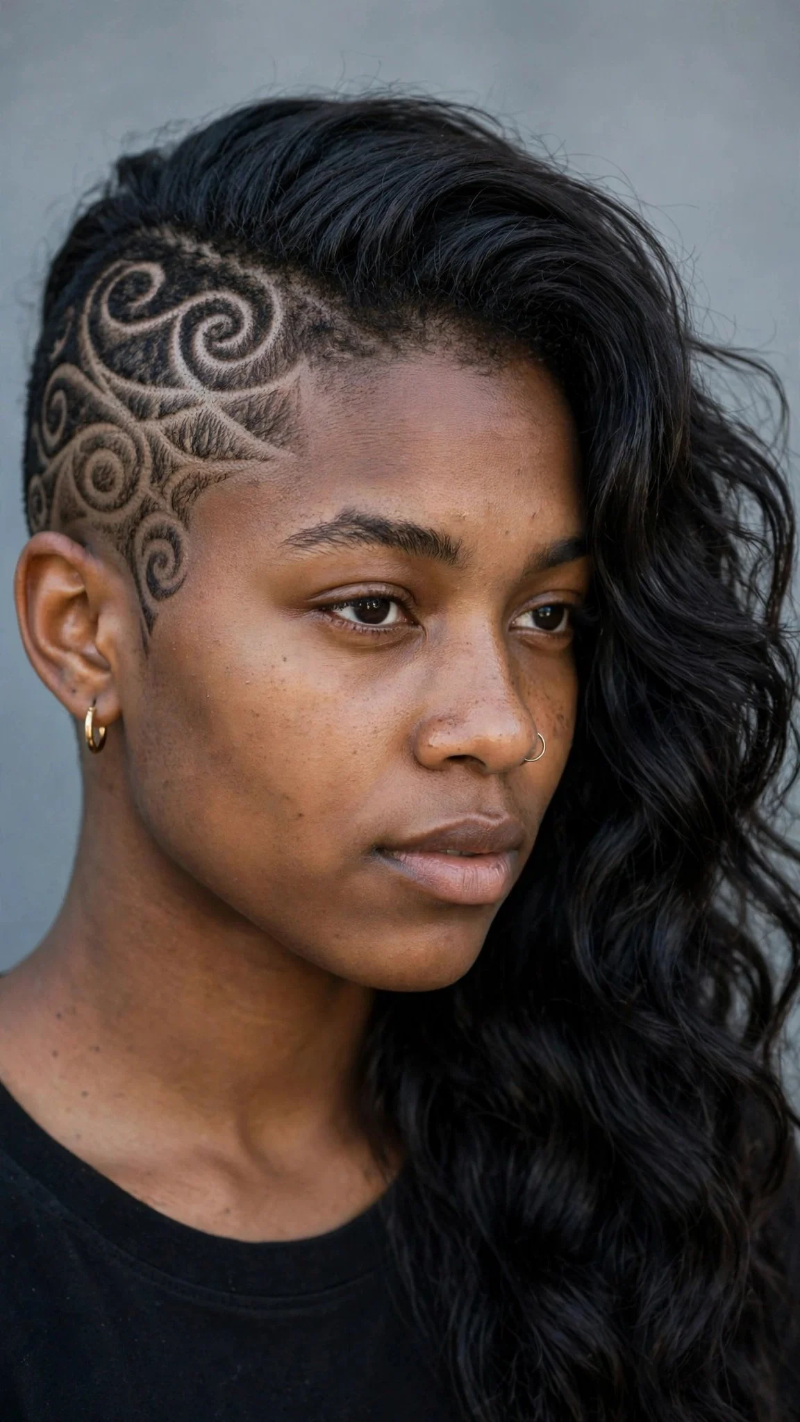 Shaved Side with Hair Design Lines