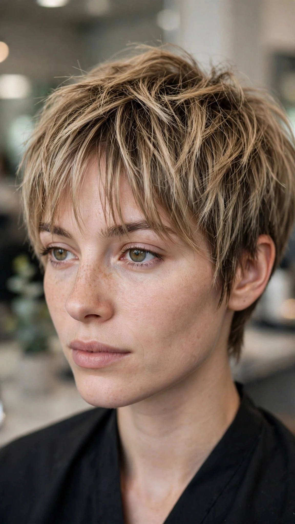 Curtain Bangs with a Textured Pixie
