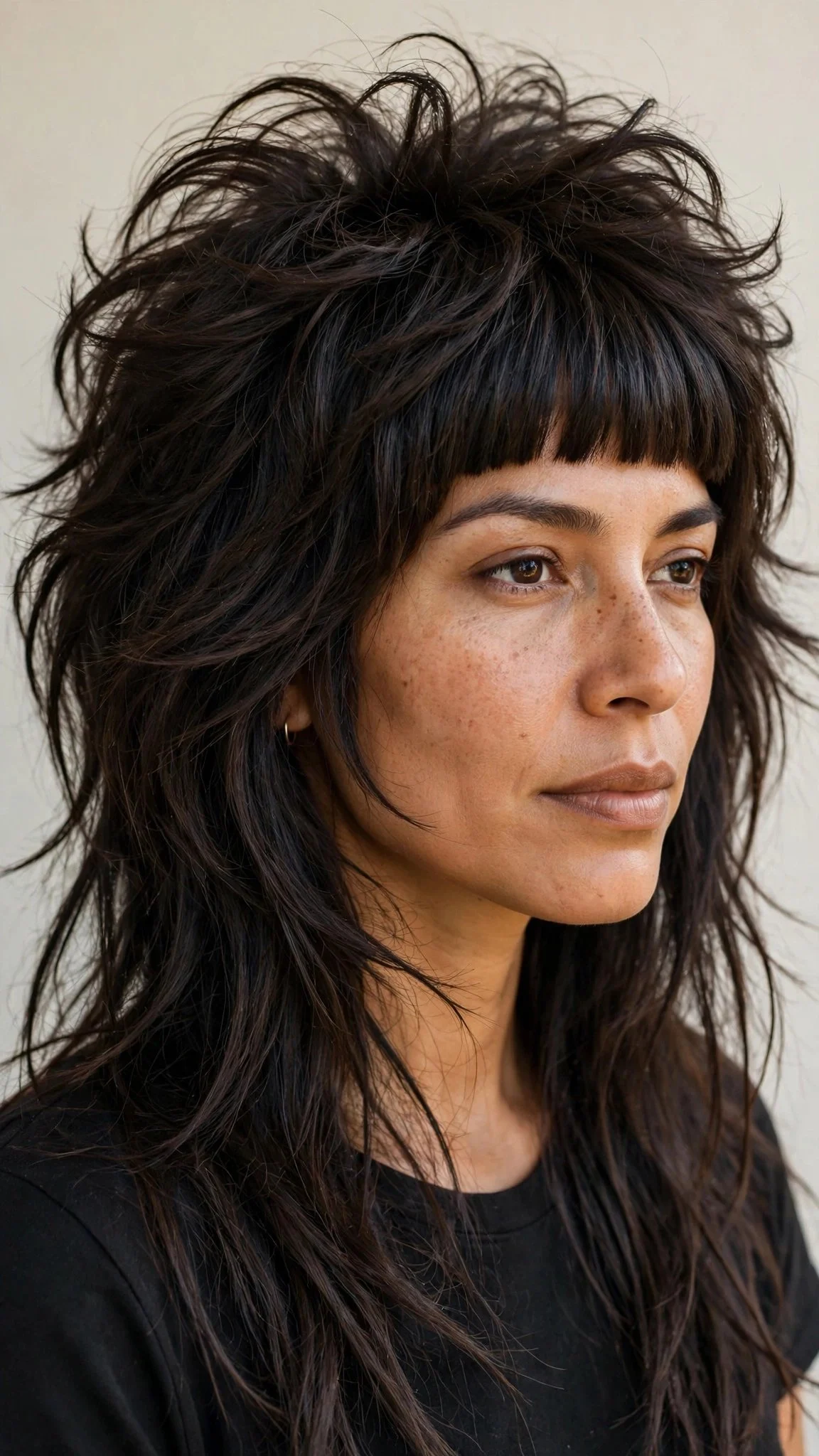 Long Wolf Cut with Blunt Bangs