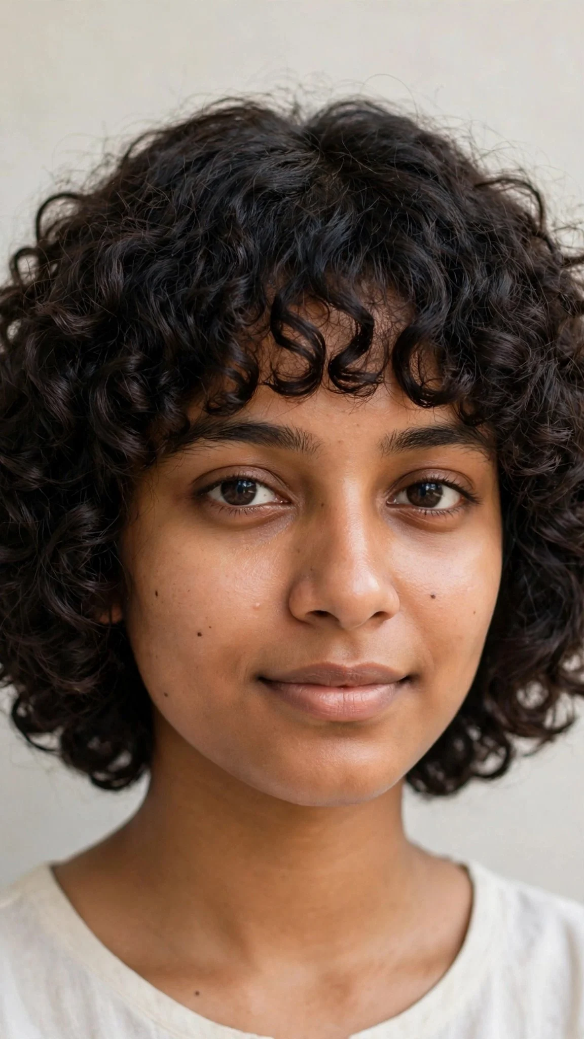 Chin-length curly shag with curly fringe