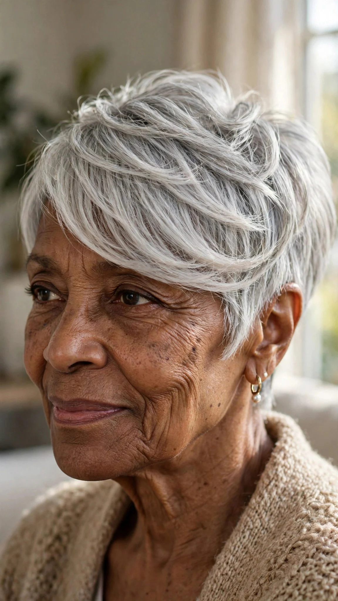 Silver Pixie With Side-Swept Fringe