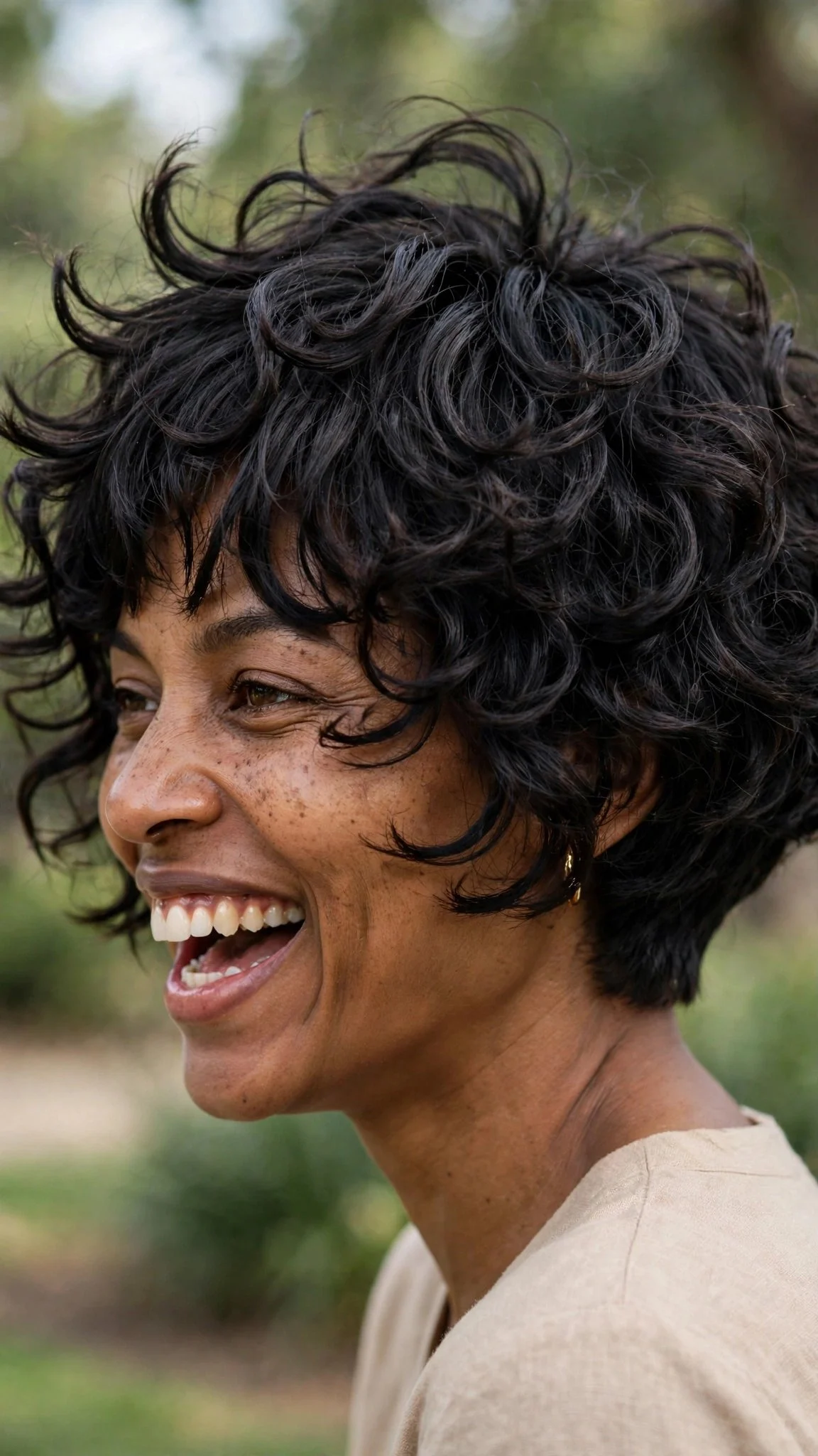 Curly Inverted Bob With Choppy Fringe