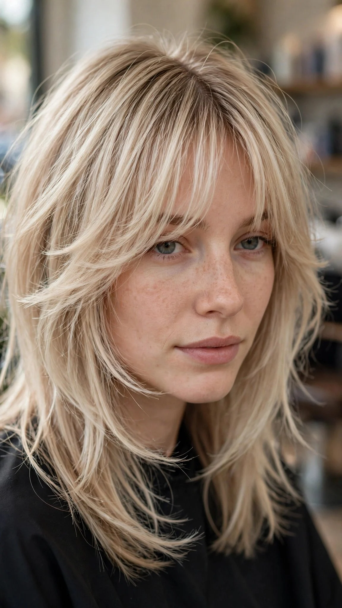 Feathered Curtain Bangs with a Layered Cut