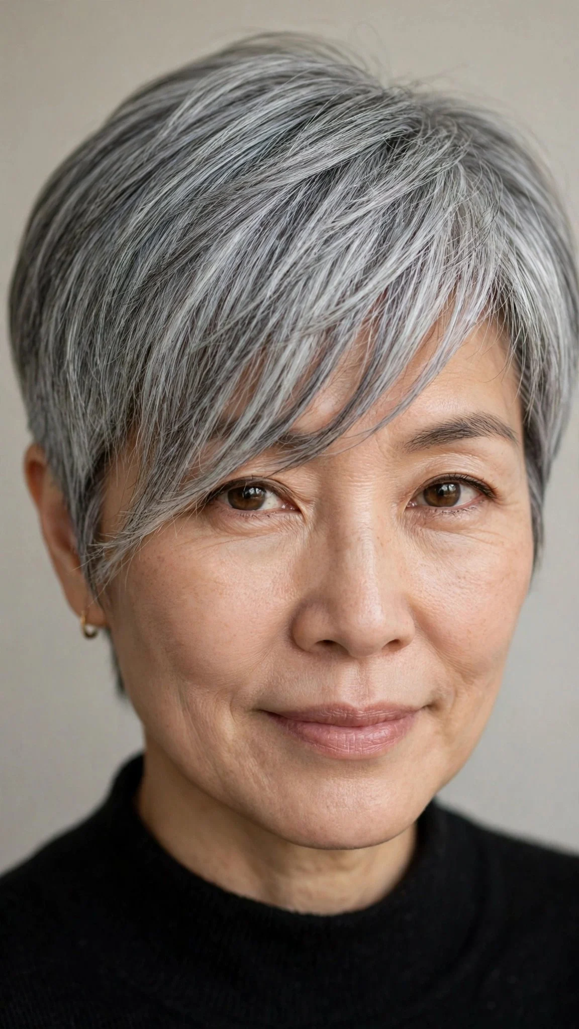 Gray Pixie With Long Bangs
