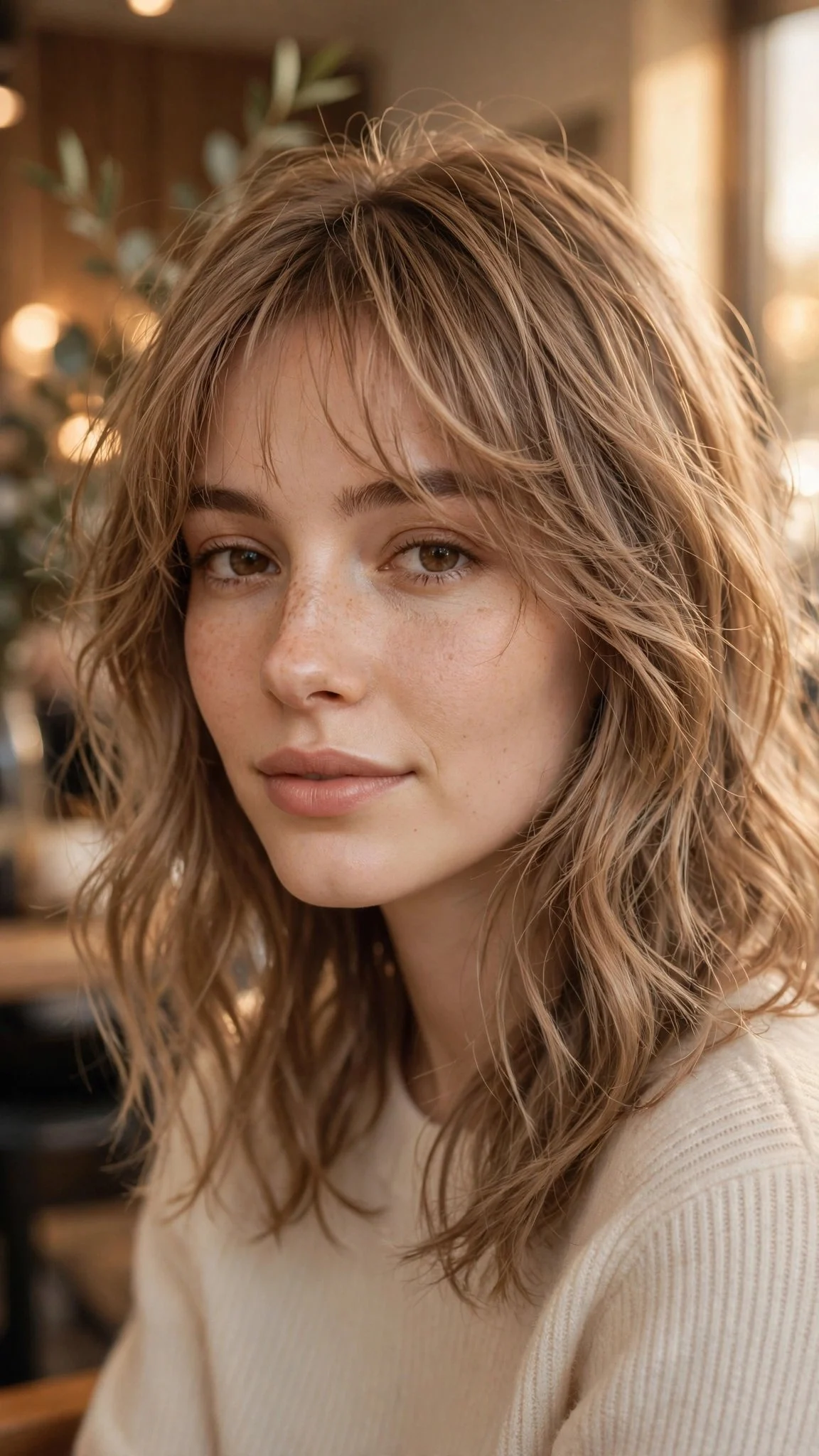 Wispy Bangs with a Wavy Shoulder Cut