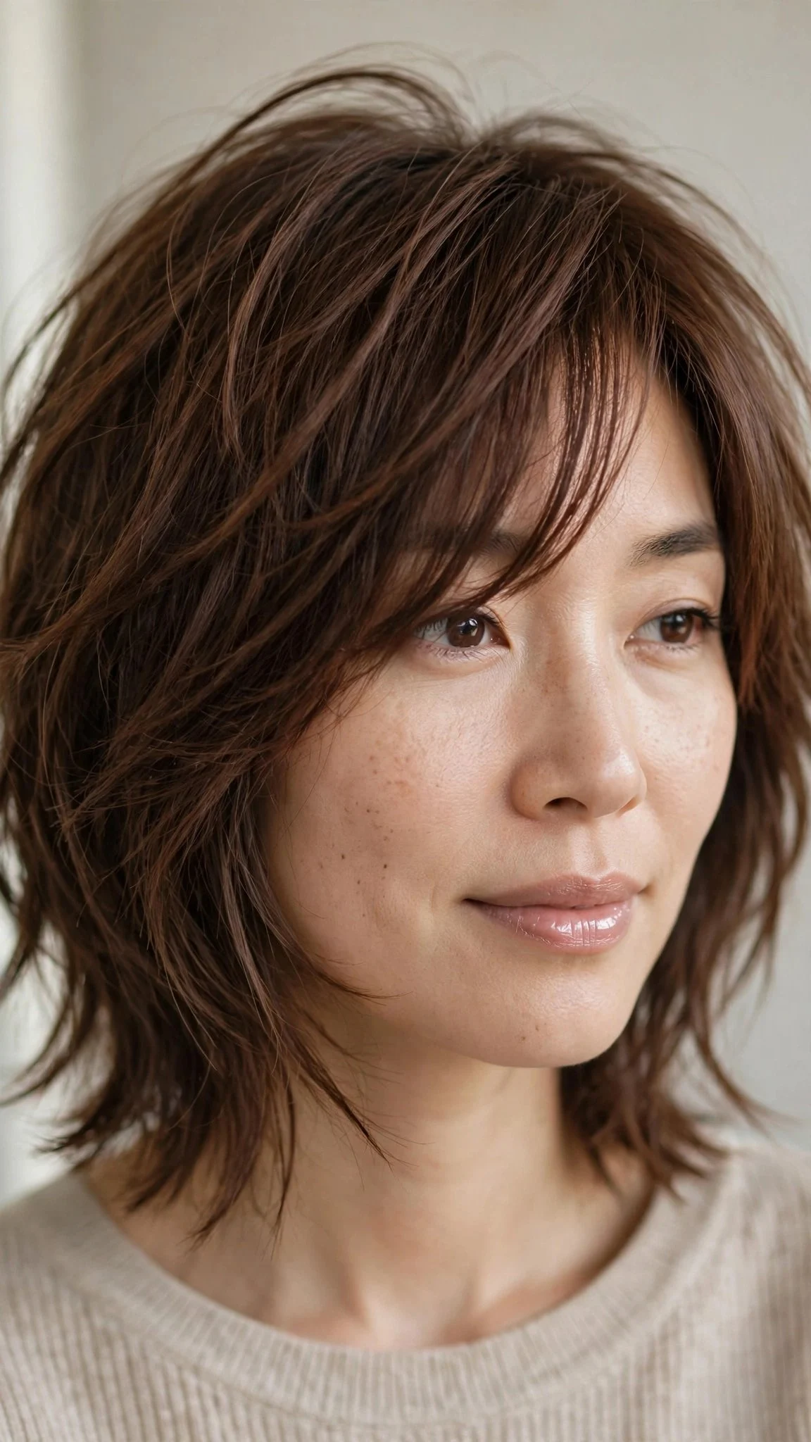 Side-Swept Bangs Shag Bob