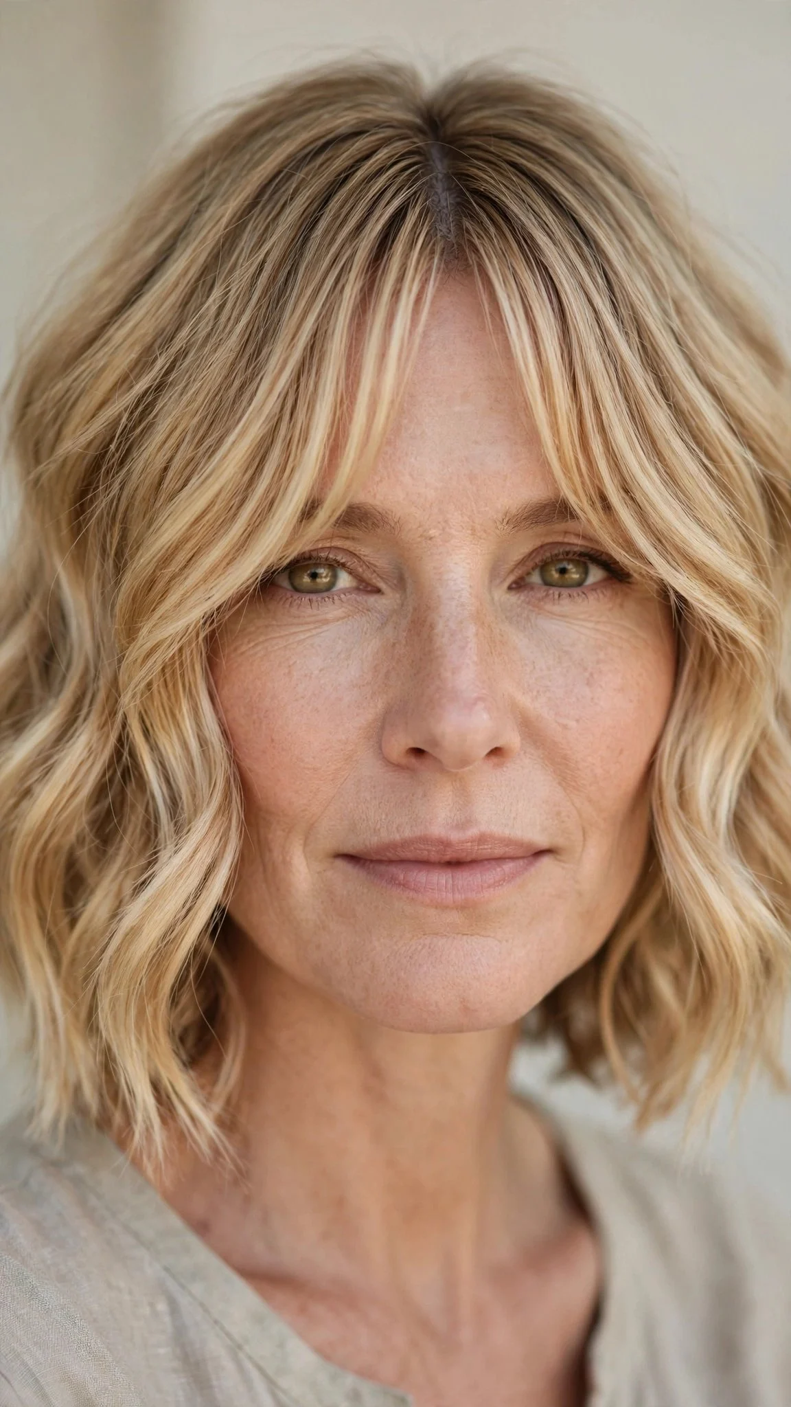 Wavy Bob With Center-Parted Curtain Fringe