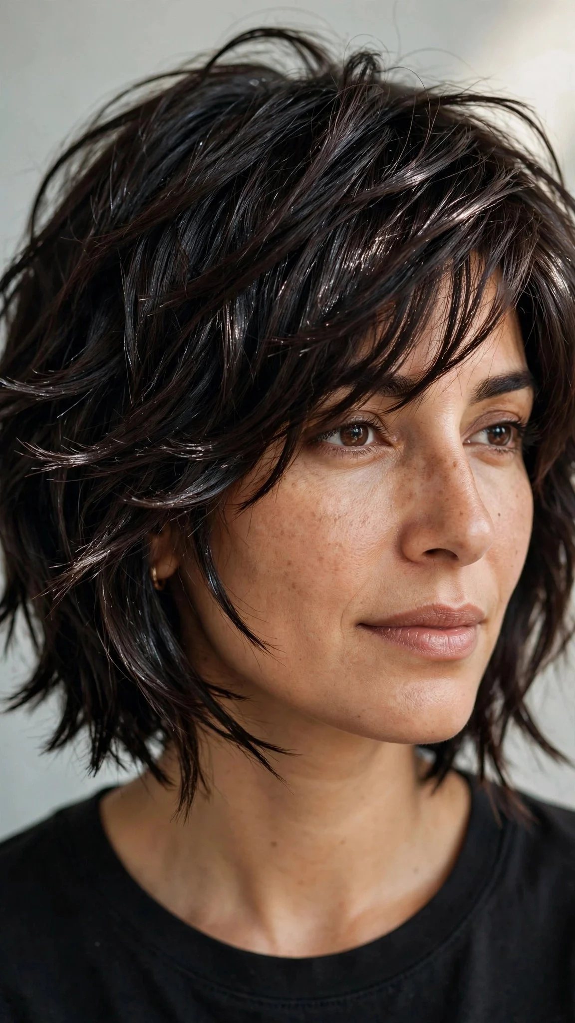 Dark Brunette Choppy Bob With Shine