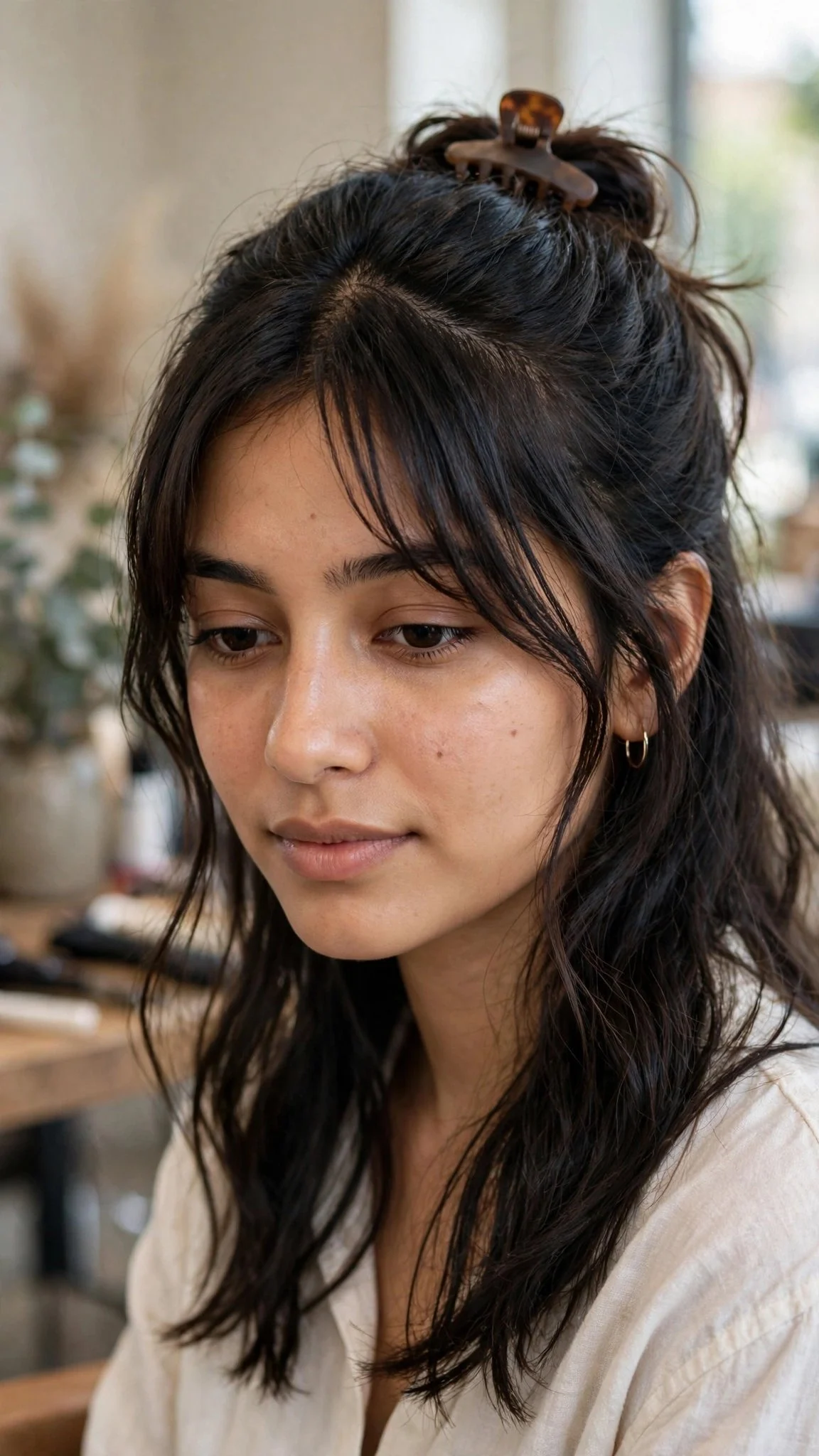 Curtain Bangs with a Half-Up Hairstyle