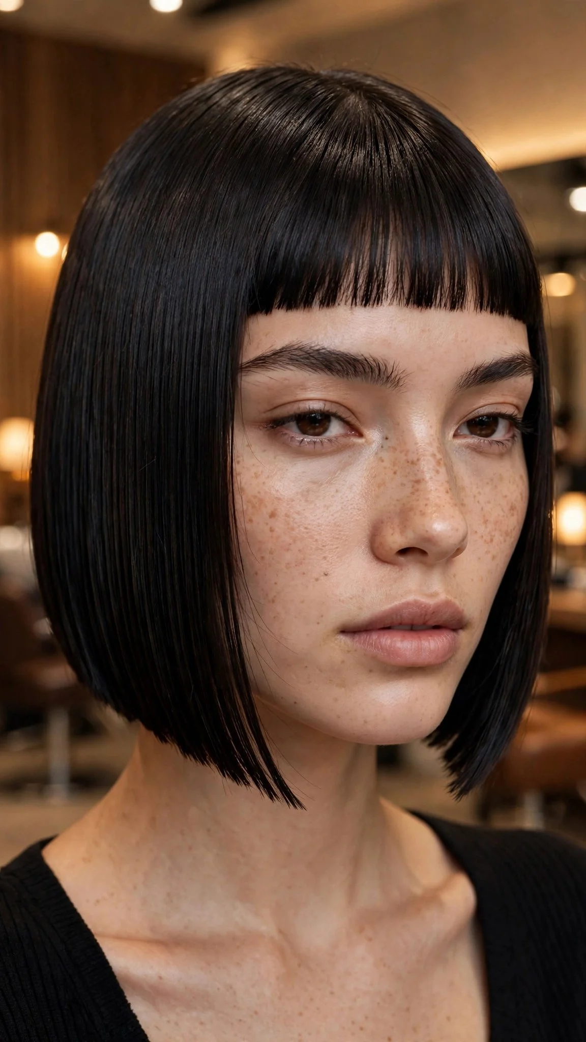 Blunt Baby Bangs with a Sleek Chin Bob