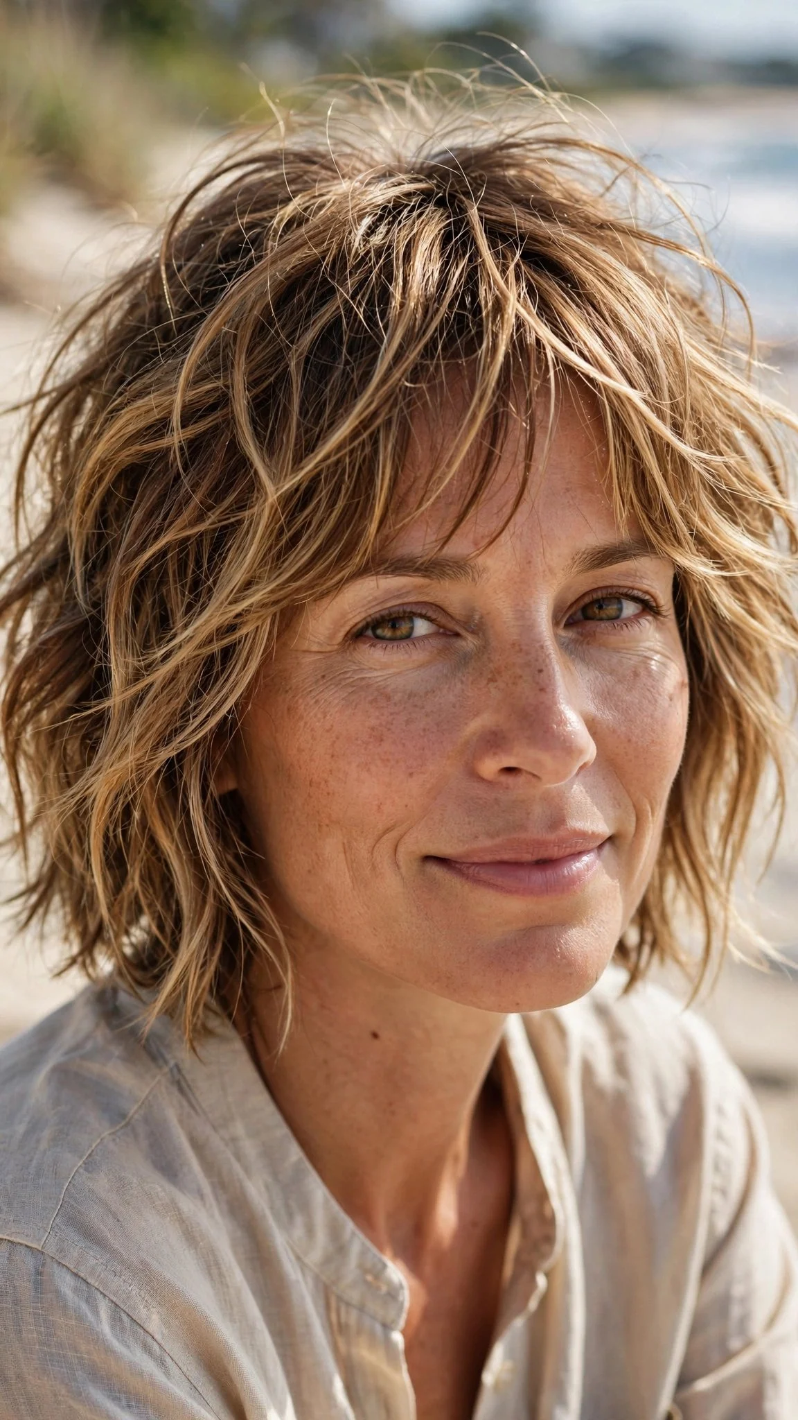 Tousled Beachy Choppy Bob With Wispy Fringe