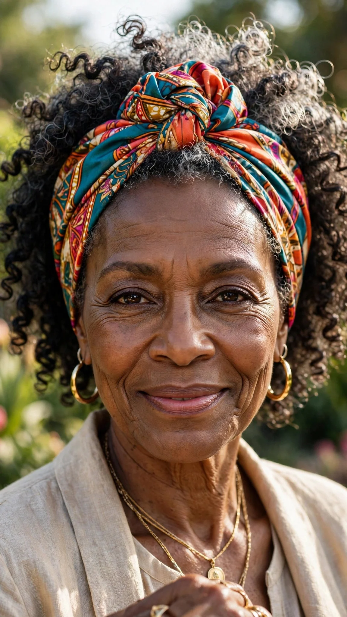 Curly Crown with a Silk Headwrap