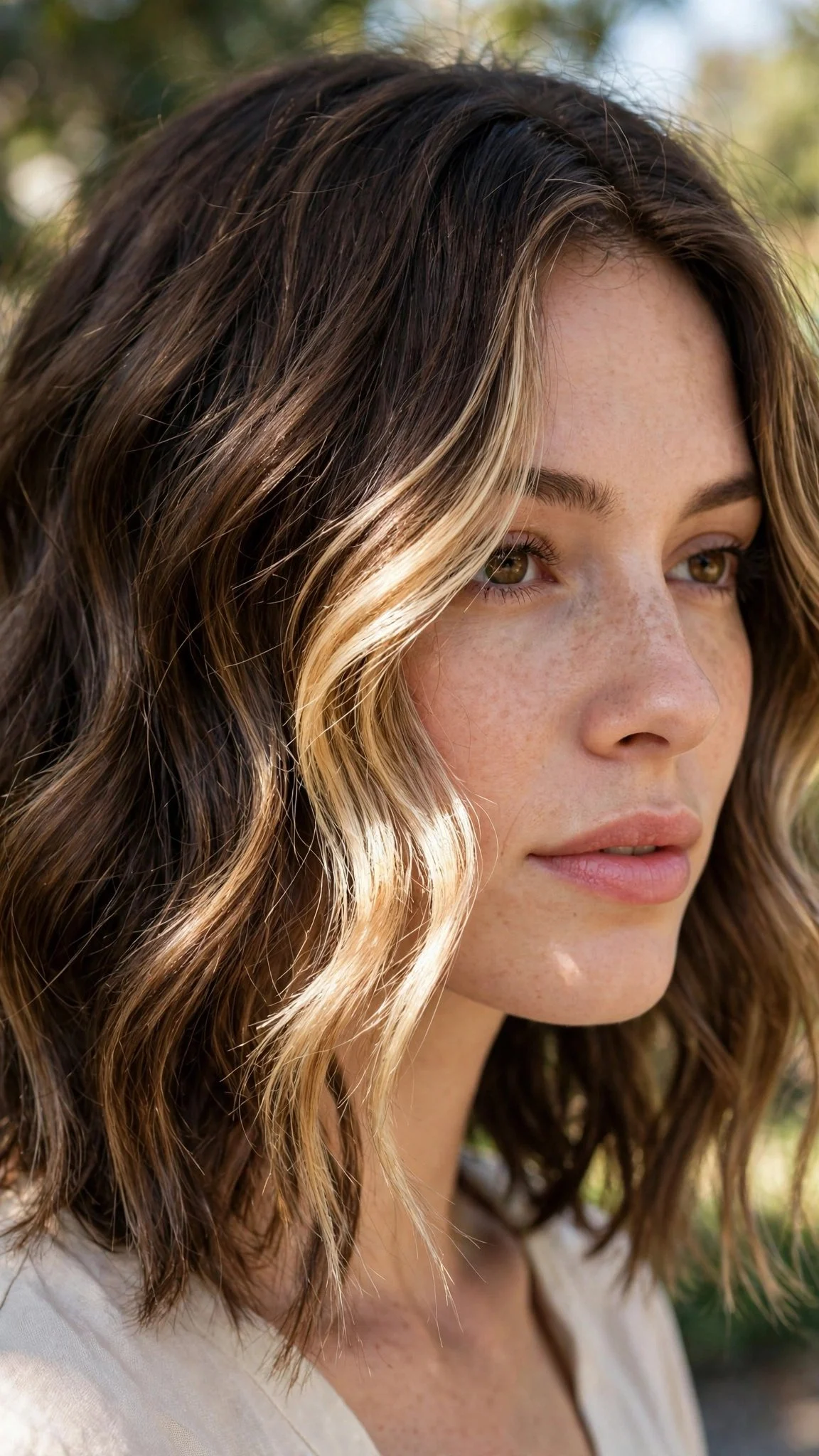 Wavy Lob with Bright Face Frame