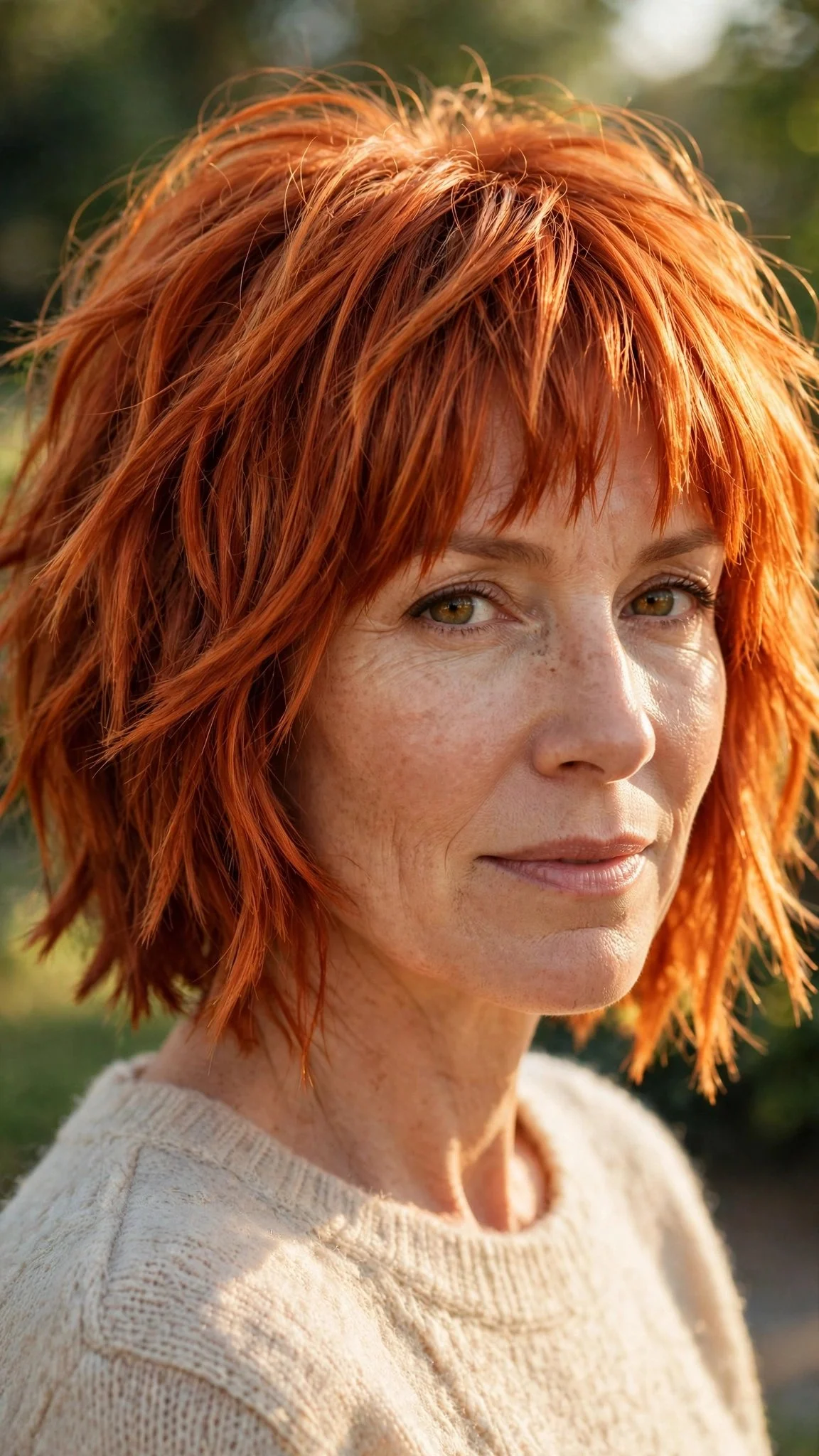 Copper Choppy Bob With Textured Bangs