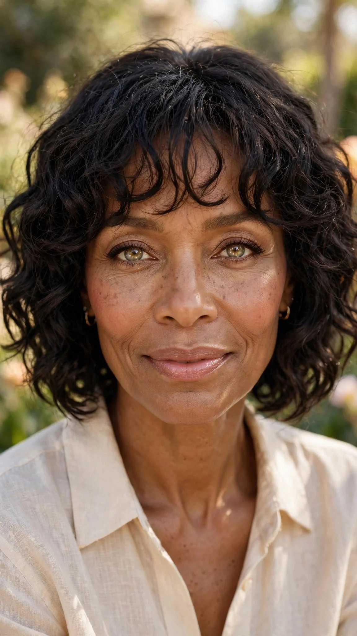 Wispy Curly Bangs with Chin-Length Curls