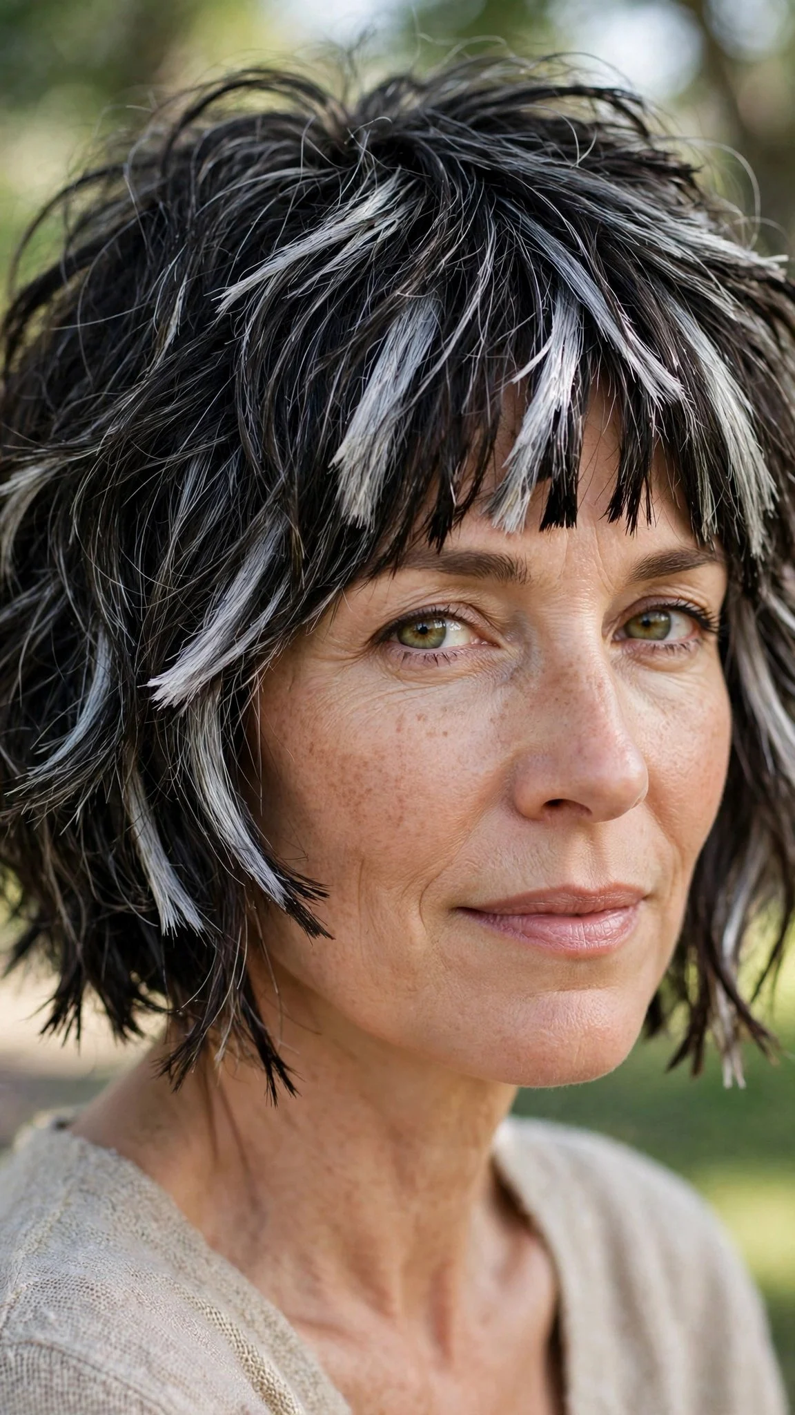 Silver-Streaked Choppy Bob With Choppy Fringe