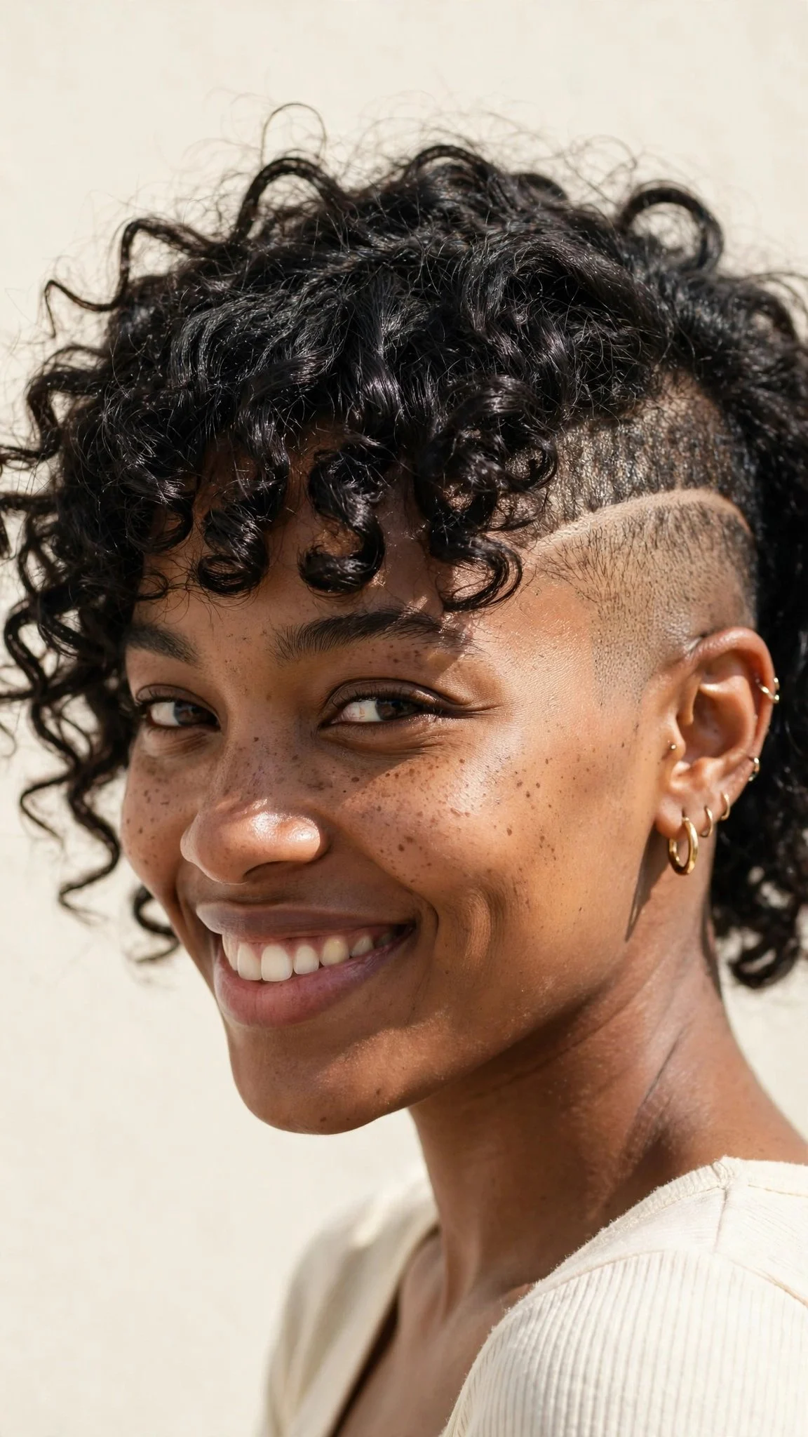 Shaved Side with Curly Bangs