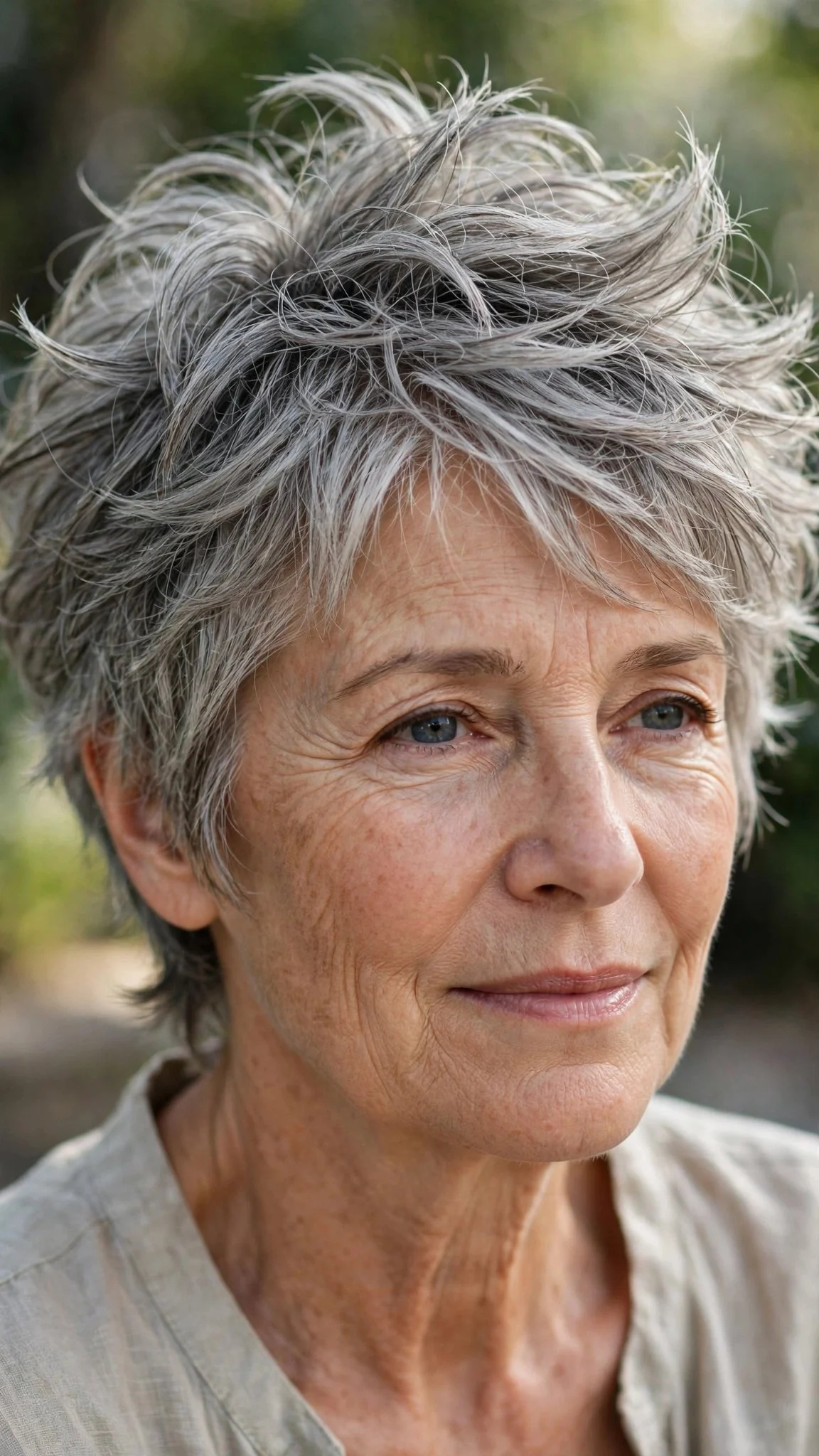 Tousled Gray Pixie With Volume