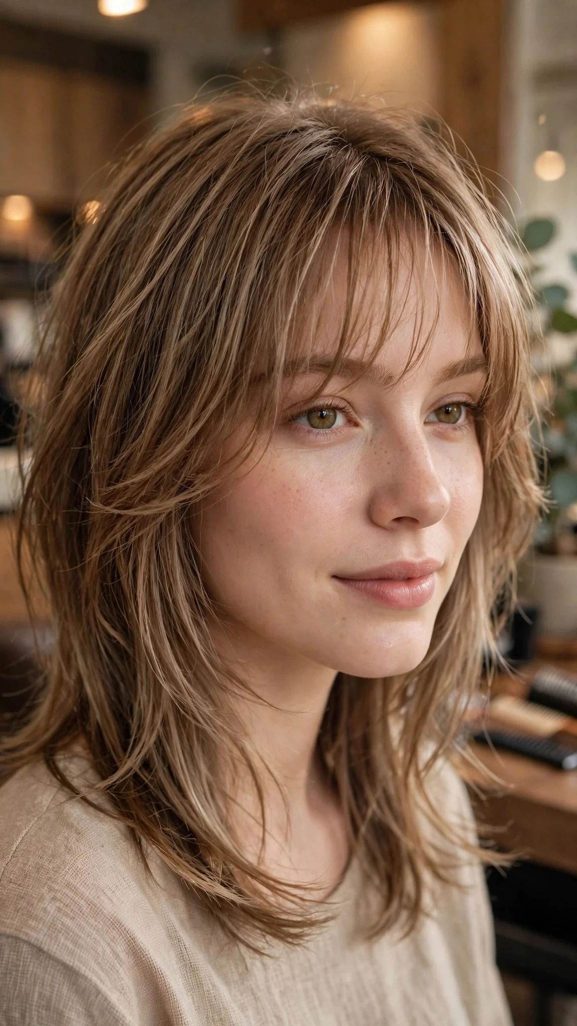 Airy Bangs with a Layered Lob
