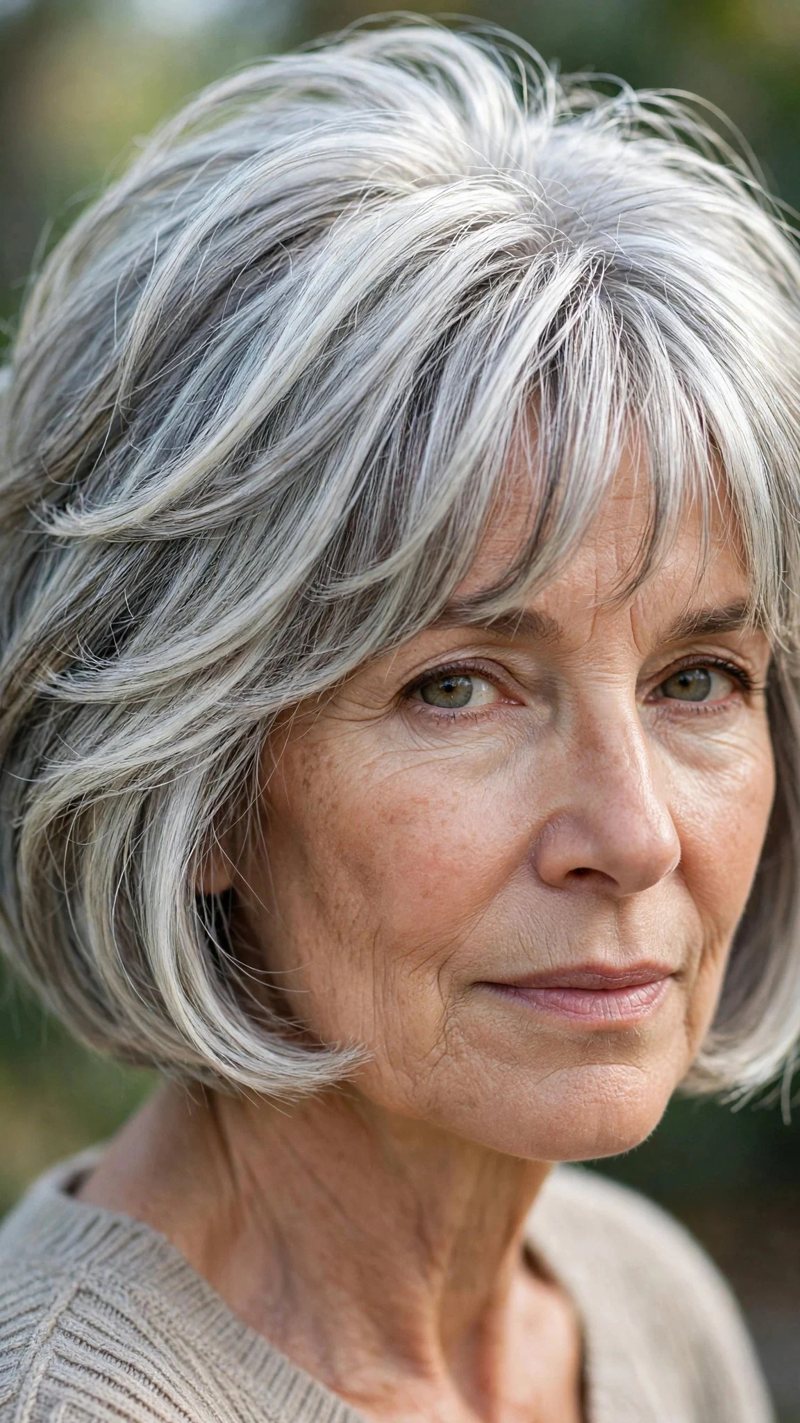 Bob With Bangs and Silver Highlights