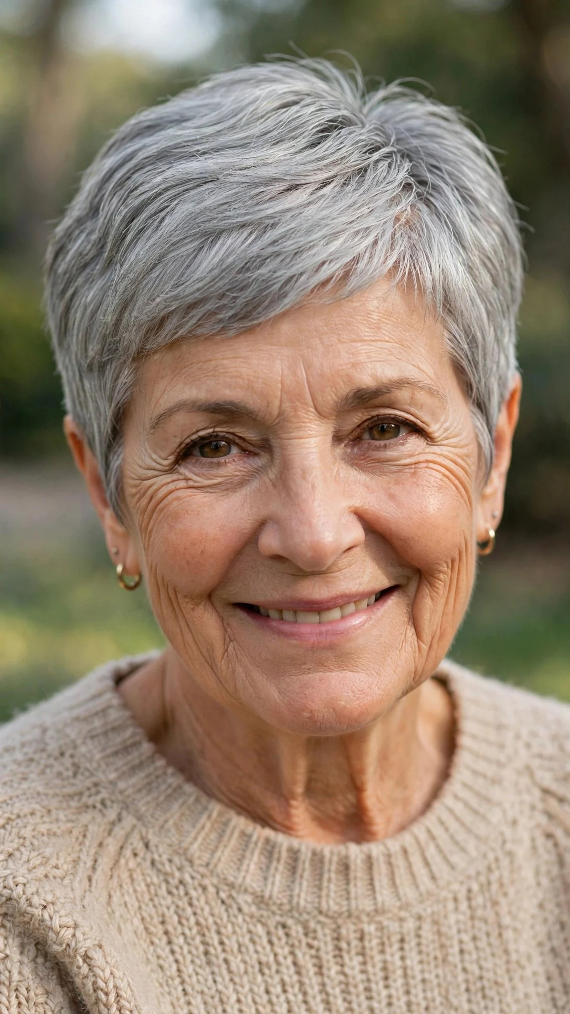 Natural Gray Pixie With Side Part