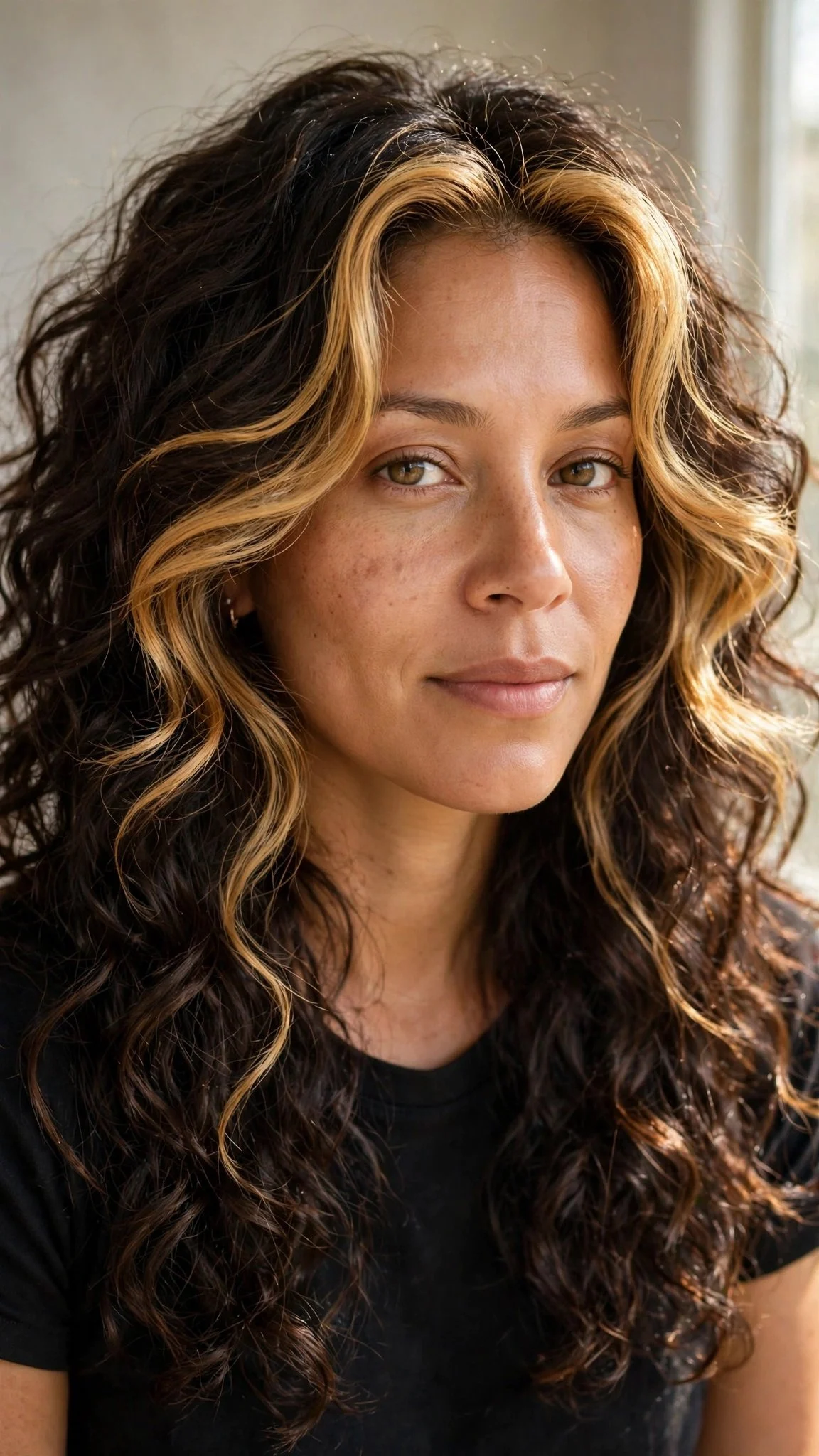 Curly Layers With Money Piece Highlights