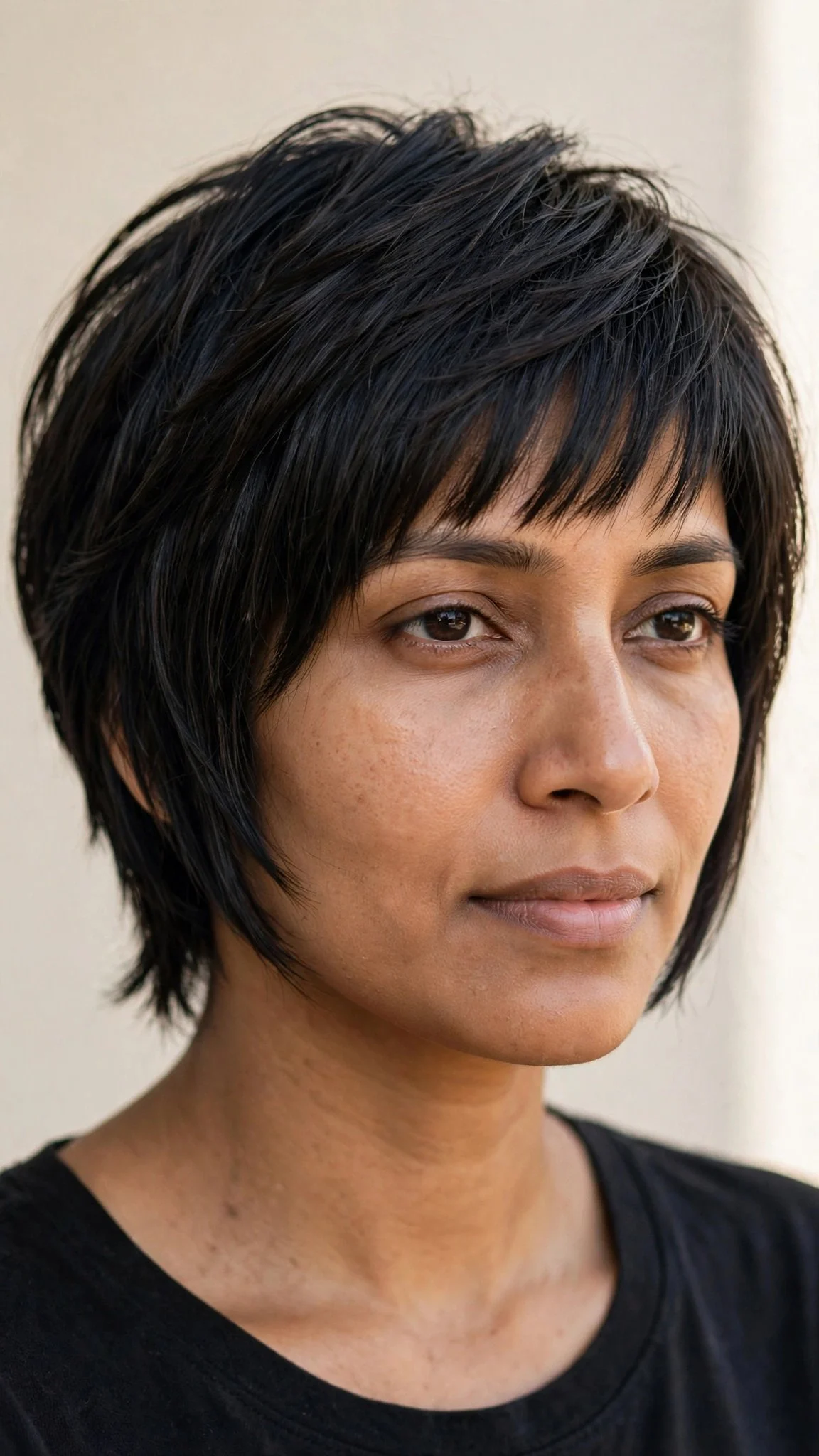 Sleek Straight Shag with Sharp Bangs